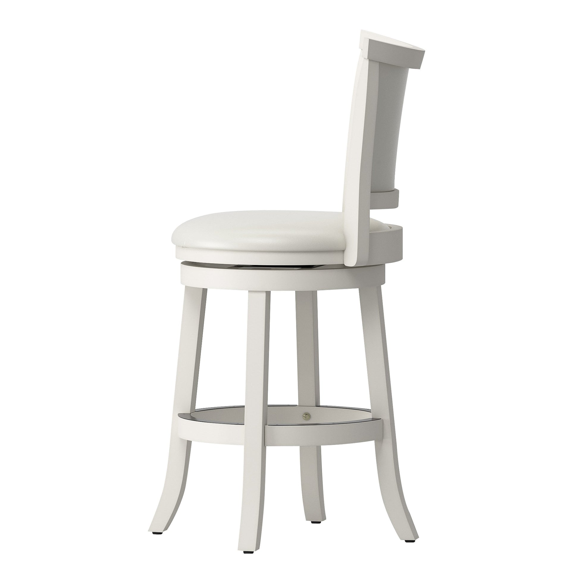 Set of 2 counter height bar stools featuring dark wood seats, sleek black metal frames, and footrests, perfect for modern kitchens or home bars.