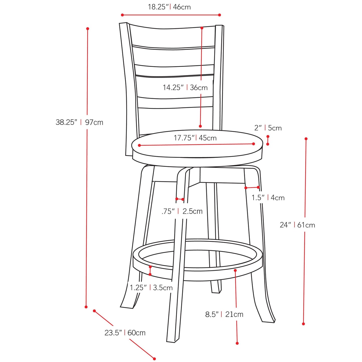 Dark wood bar stool with black metal frame, featuring a curved backrest and footrest, counter height, modern industrial design, perfect for kitchen islands or home bars.