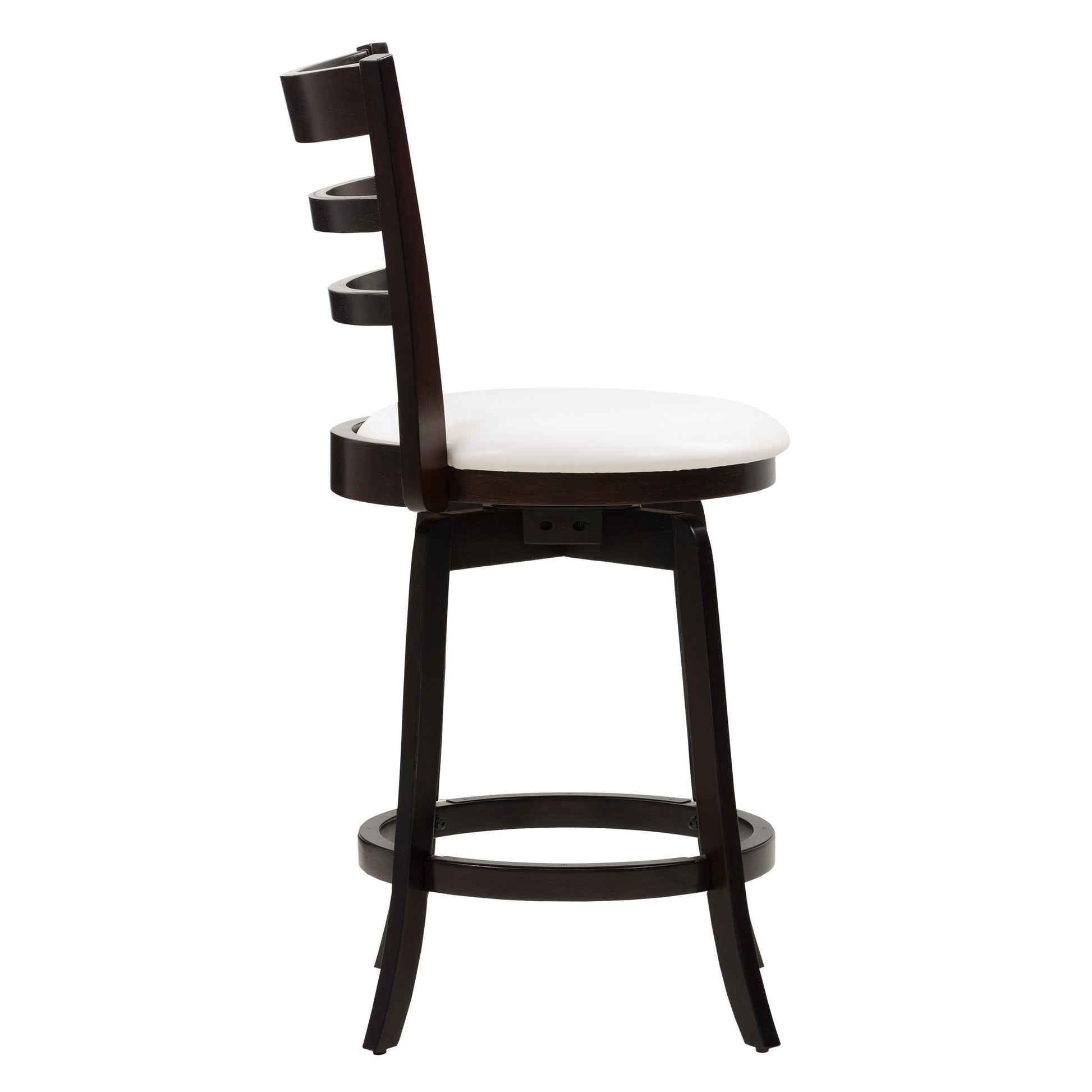 Counter height wooden bar stool with natural oak finish, featuring a curved backrest, sturdy legs, and a smooth, polished seat. Ideal for kitchen islands, home bars, and casual dining areas.