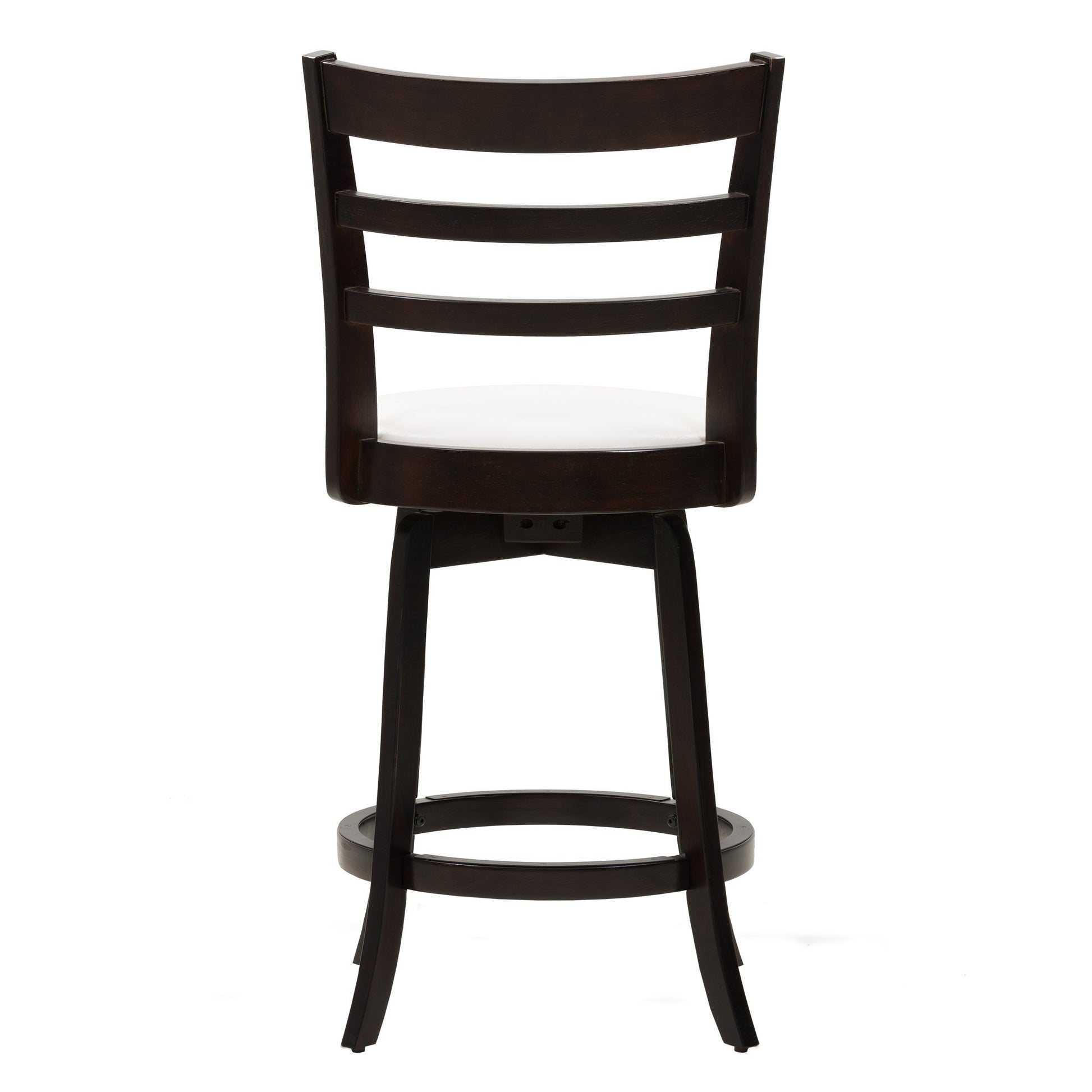 Wooden bar stool with a natural oak finish, featuring a curved backrest and a cushioned beige seat, designed for counter height use. Ideal for modern kitchens or home bars, blending comfort and style.