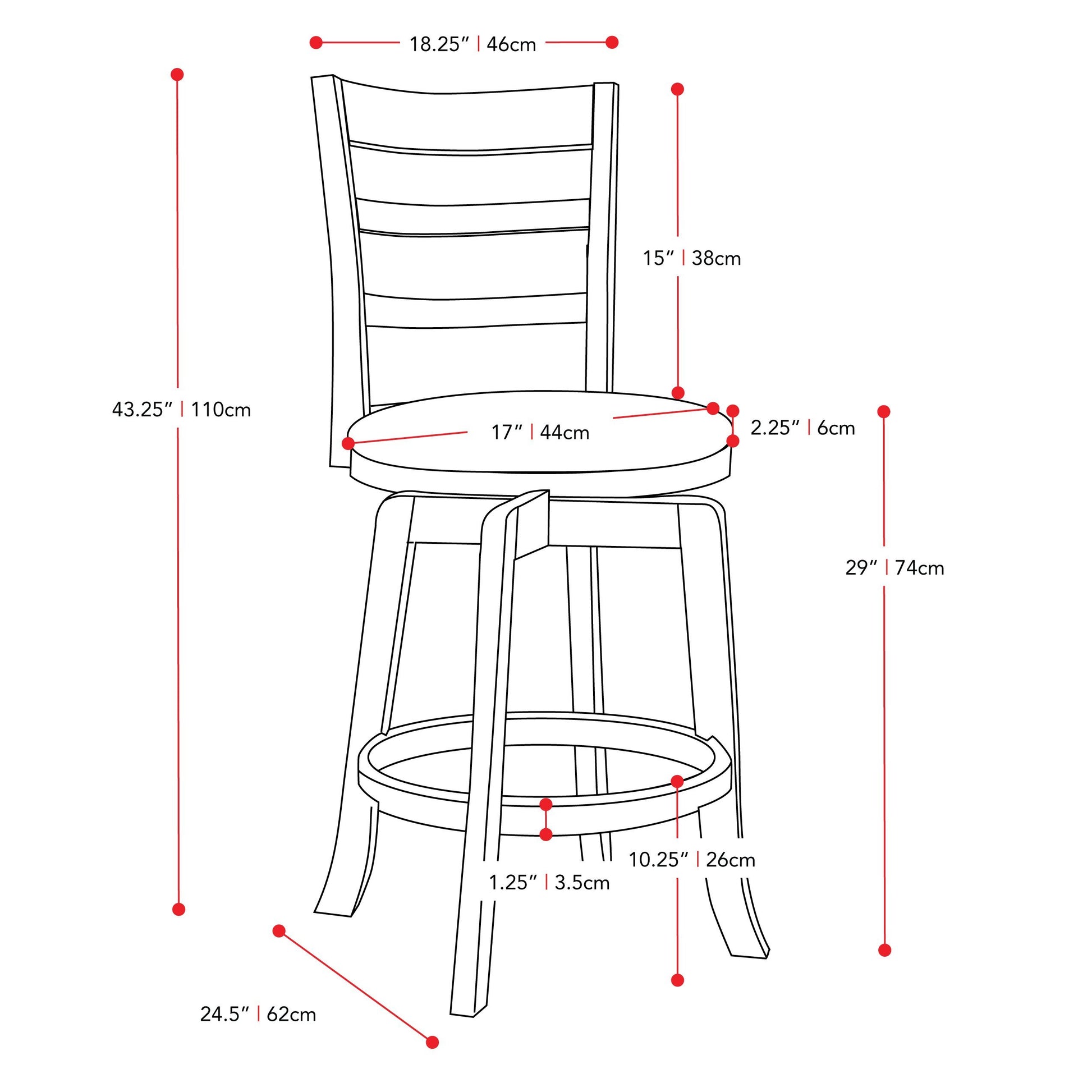 Natural wood bar stool with bar height, featuring a smooth, round seat and sturdy, angled legs. Ideal for rustic or modern kitchen and bar settings.