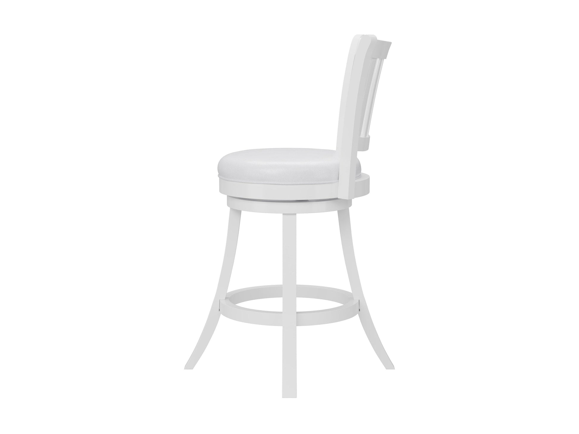 Set of 2 white bar stools with wooden legs, featuring cushioned seats, sleek modern design, and footrests. Perfect for kitchen counters or home bars.