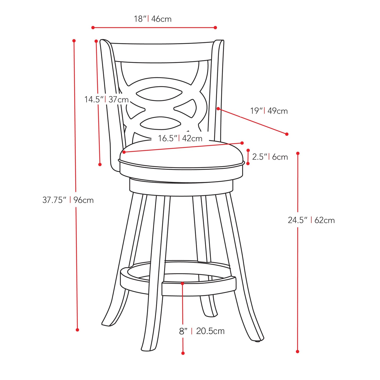 Dark wood bar stool with cushioned beige seat, sleek backrest design, and sturdy construction. Ideal for counter height use in kitchens or bars.