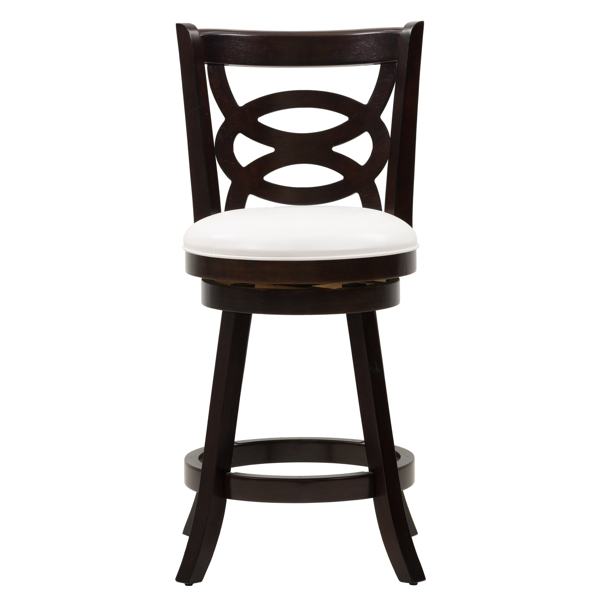 Modern wooden bar stool with dark walnut finish, featuring a curved backrest, cushioned black leather seat, and sleek metal footrest, ideal for kitchen counters and home bars.