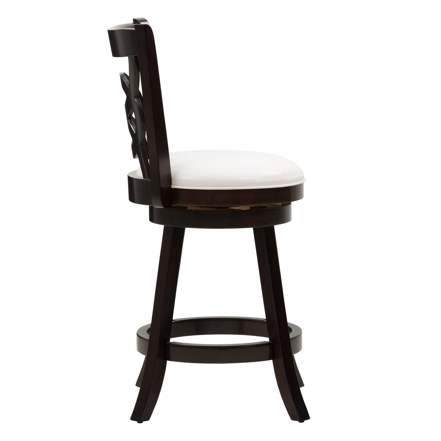 Modern wood bar stools with black metal frame, counter height, featuring a dark walnut seat and backrest with a sleek, minimalist design. Ideal for kitchen islands and home bars.