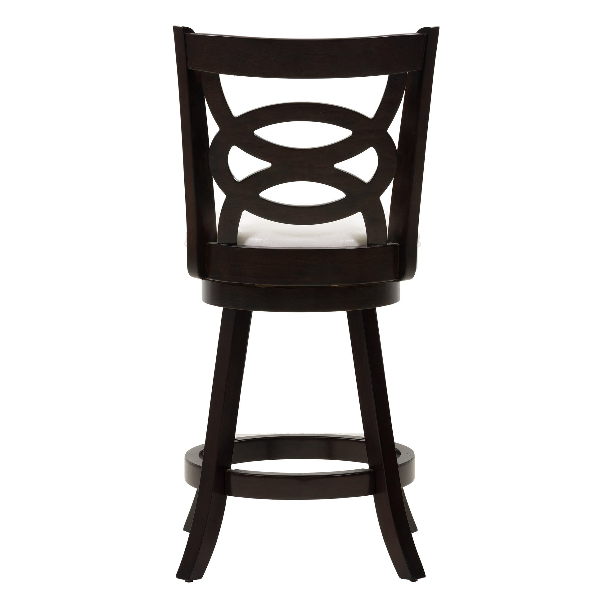 Dark wooden bar stool with a sleek black metal frame, featuring a curved backrest and a cushioned seat for comfort, ideal for modern kitchen counters or home bars.