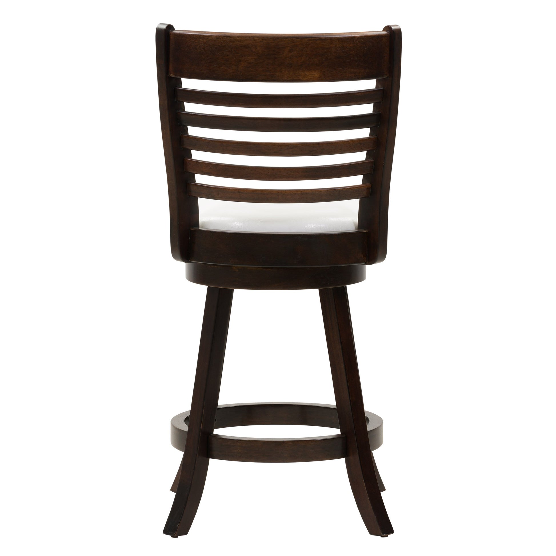 Modern counter height bar stools set of 2, featuring sleek black metal frames with footrests, cushioned seats in rich brown faux leather, and curved backrests for added comfort and style.