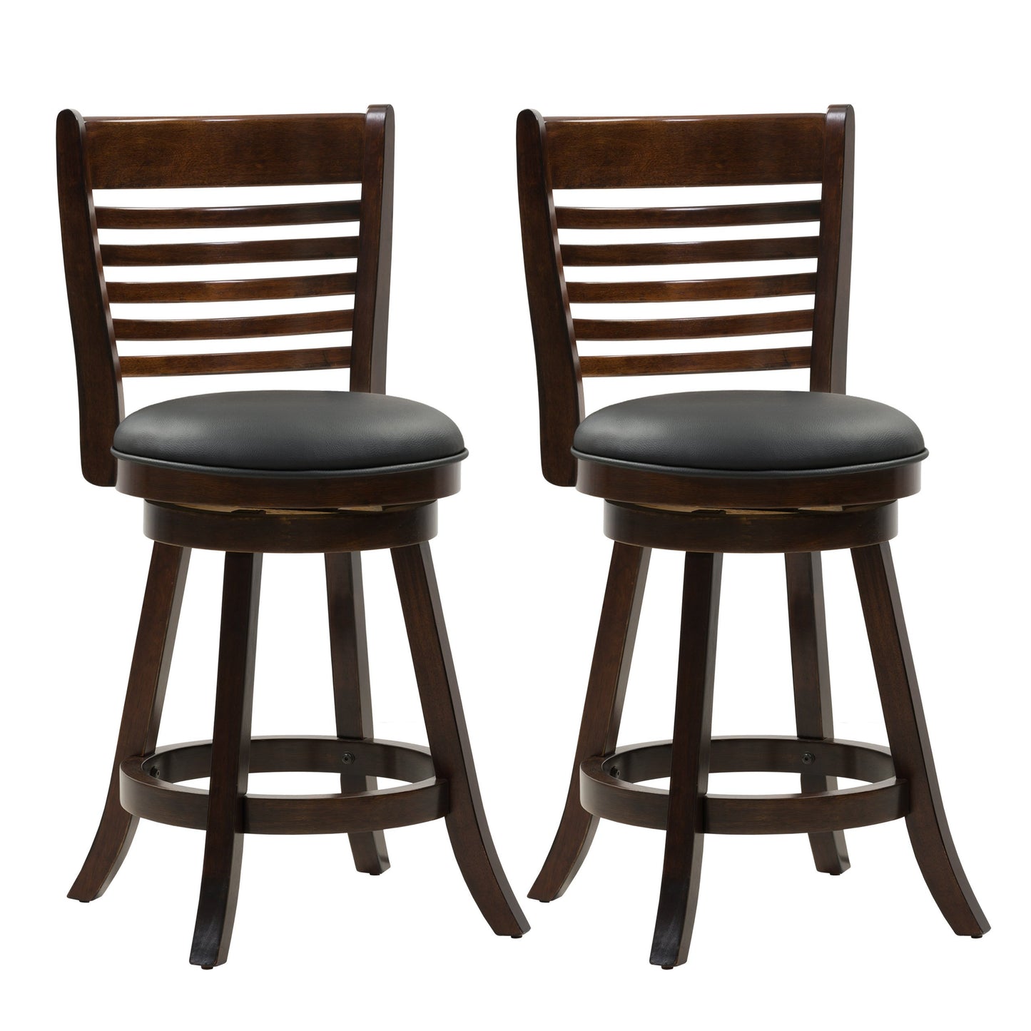 Modern counter height bar stools set of 2 with wooden seats, black metal legs, and footrests; rustic yet contemporary design perfect for kitchen islands or home bars.