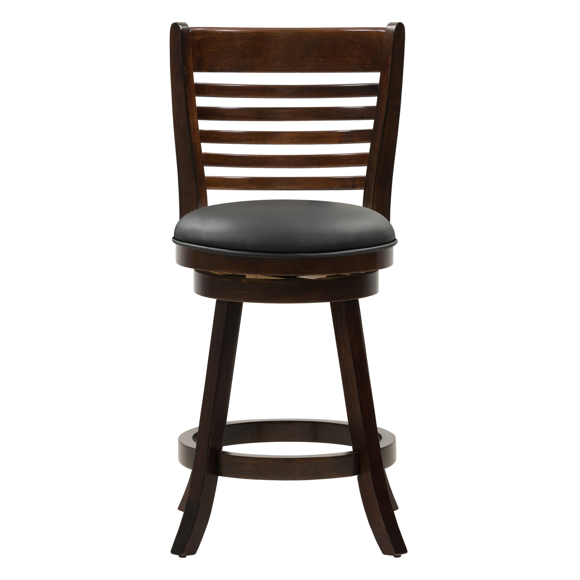 Set of 2 modern counter height bar stools with black metal frame and dark brown wooden seat, featuring a sleek, minimalist design perfect for kitchen islands or home bars.