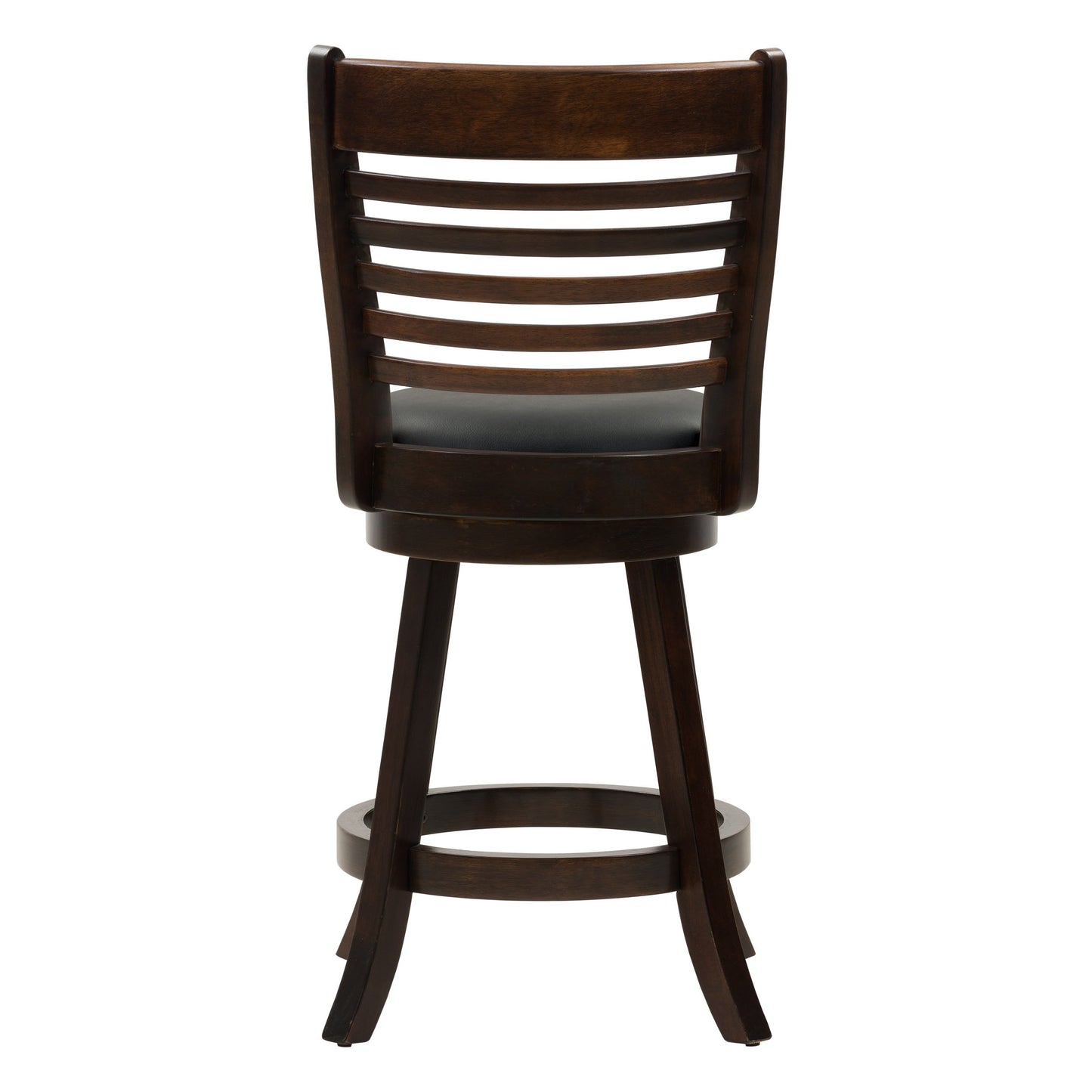 Set of 2 counter height bar stools with dark wood legs, cushioned beige seats, and tufted backrests, perfect for kitchen islands or home bars.