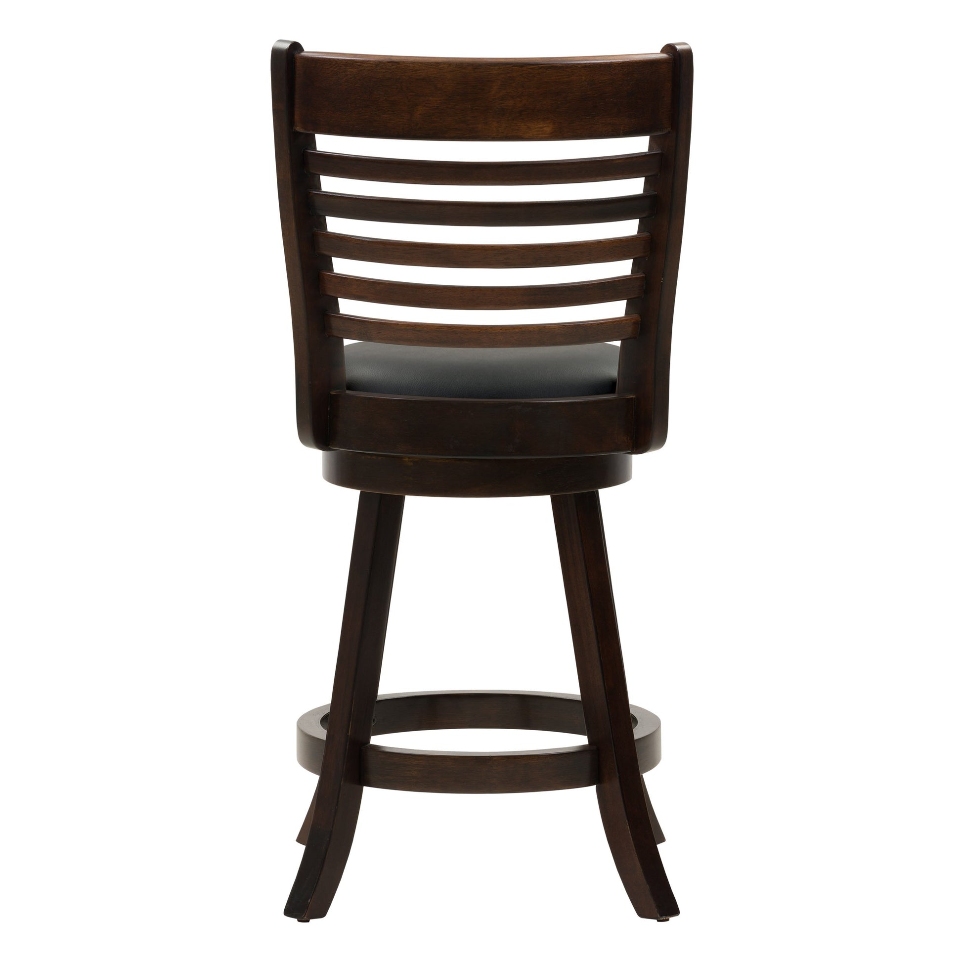 Set of 2 counter height bar stools with dark wood legs, cushioned beige seats, and tufted backrests, perfect for kitchen islands or home bars.