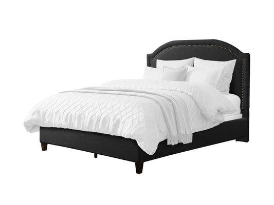 Upholstered double/full bed with tufted headboard in beige fabric, featuring wooden legs and a sturdy frame, ideal for modern bedrooms.