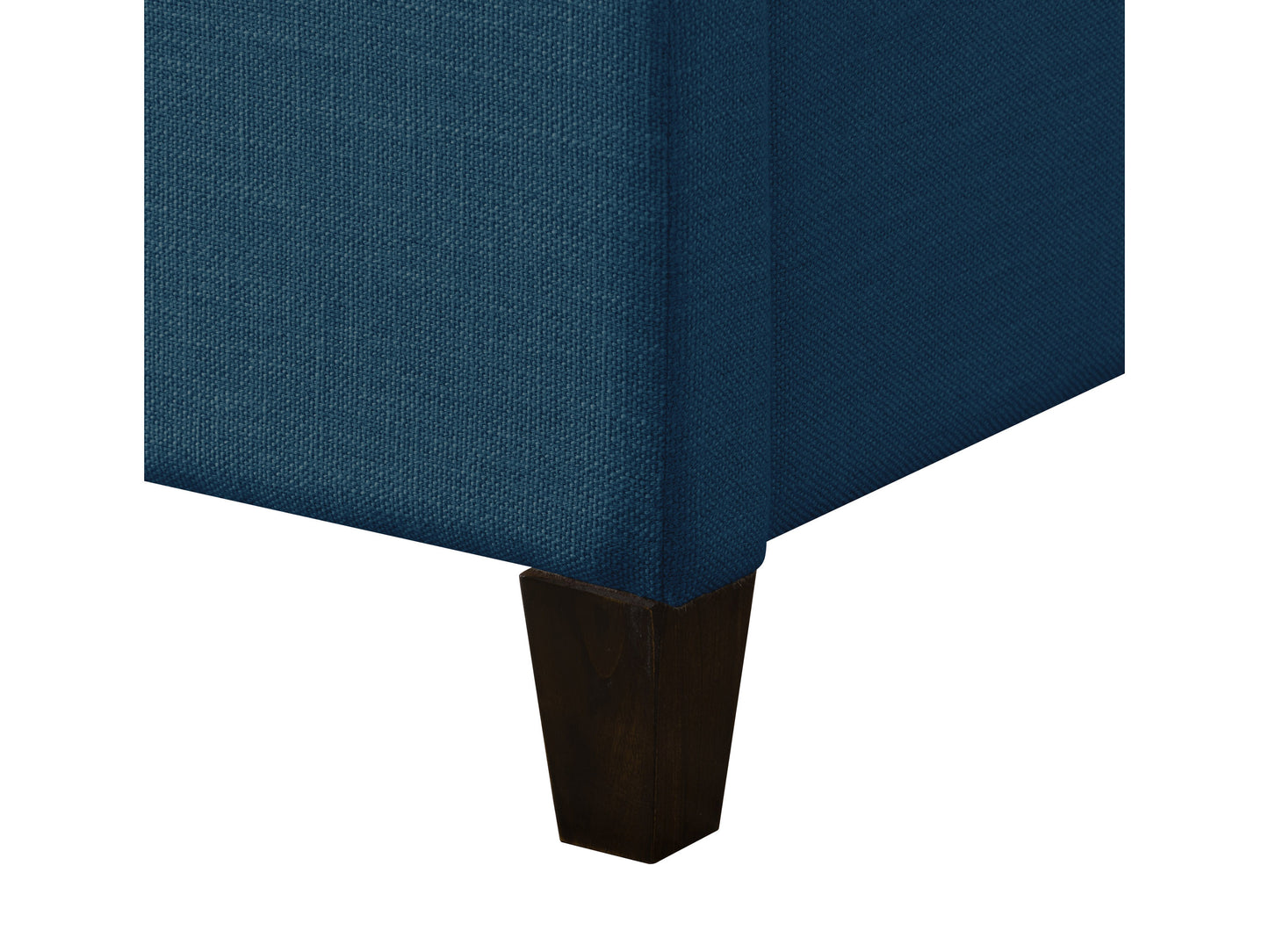 Gray upholstered double/full bed with tufted headboard, soft fabric texture, and wooden legs. Ideal for modern bedrooms, offering comfort and style.