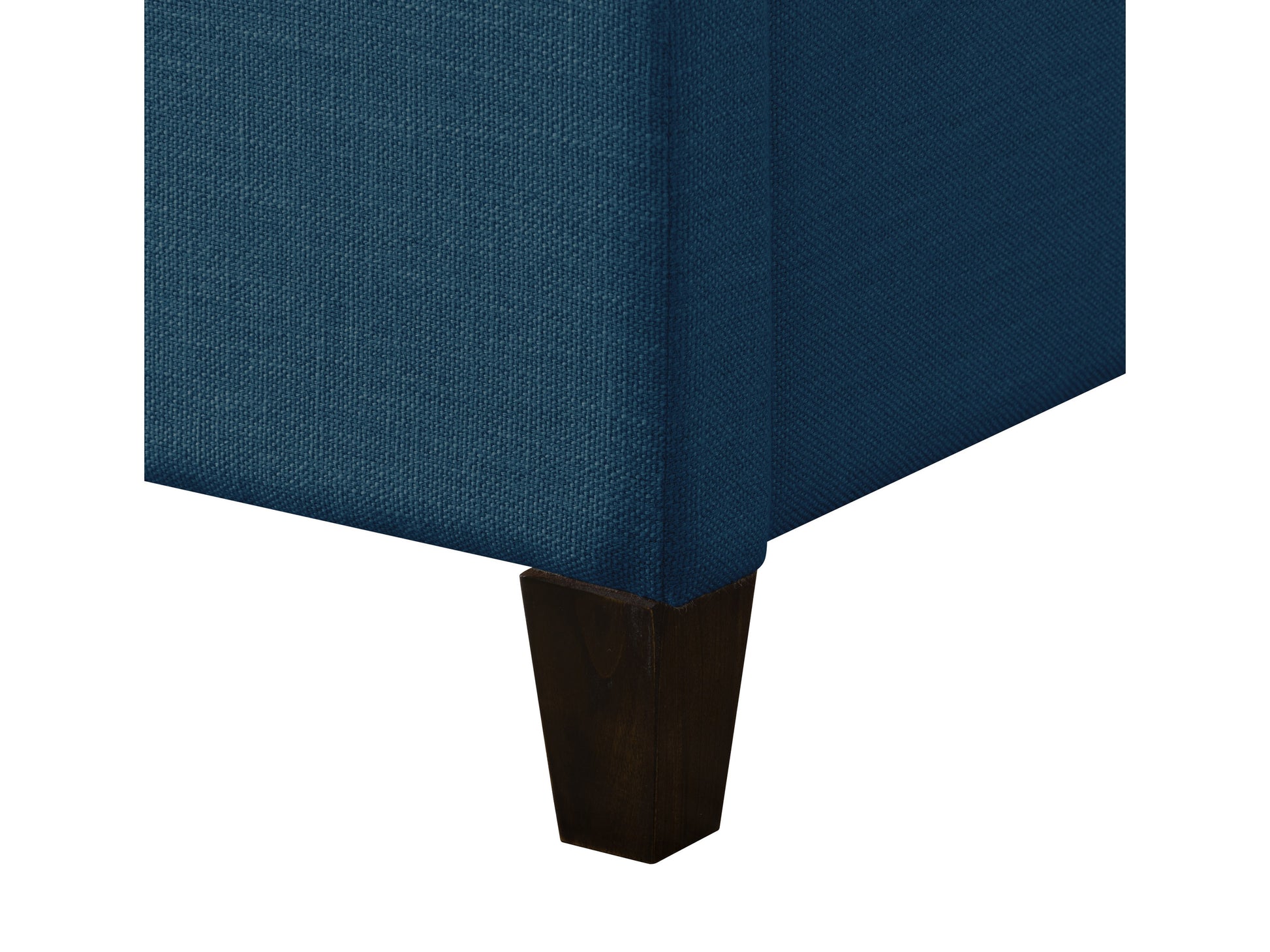 Gray upholstered double/full bed with tufted headboard, soft fabric texture, and wooden legs. Ideal for modern bedrooms, offering comfort and style.