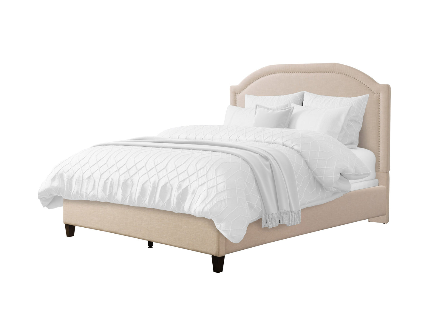 Gray upholstered double/full bed with button-tufted headboard, wooden legs, and a sleek, modern design. Perfect for contemporary bedrooms, offering comfort and style with durable fabric and a sturdy frame.