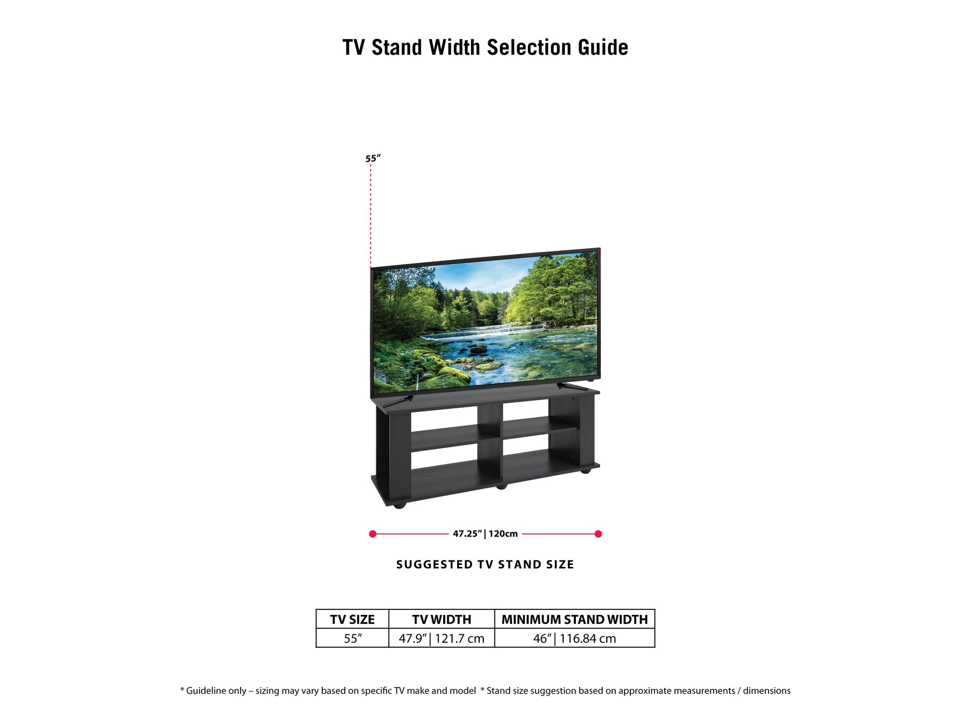 Black wooden TV stand for TVs up to 55 inches, featuring a sleek design with open shelving, two cabinets with glass doors, and a smooth black finish, perfect for modern living rooms.