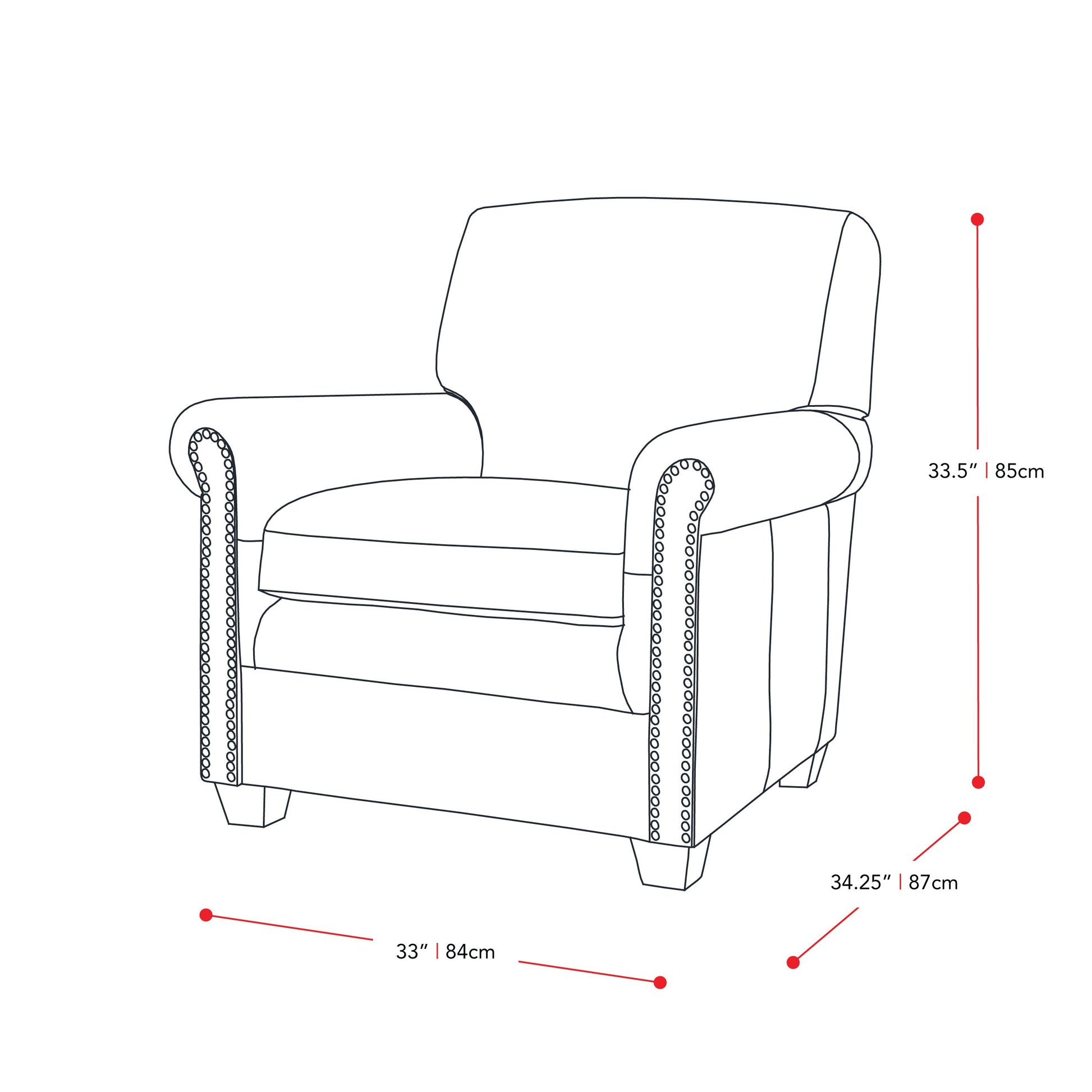 Grey arm chair with tufted backrest, wooden legs, and plush fabric upholstery. Ideal for modern living rooms.