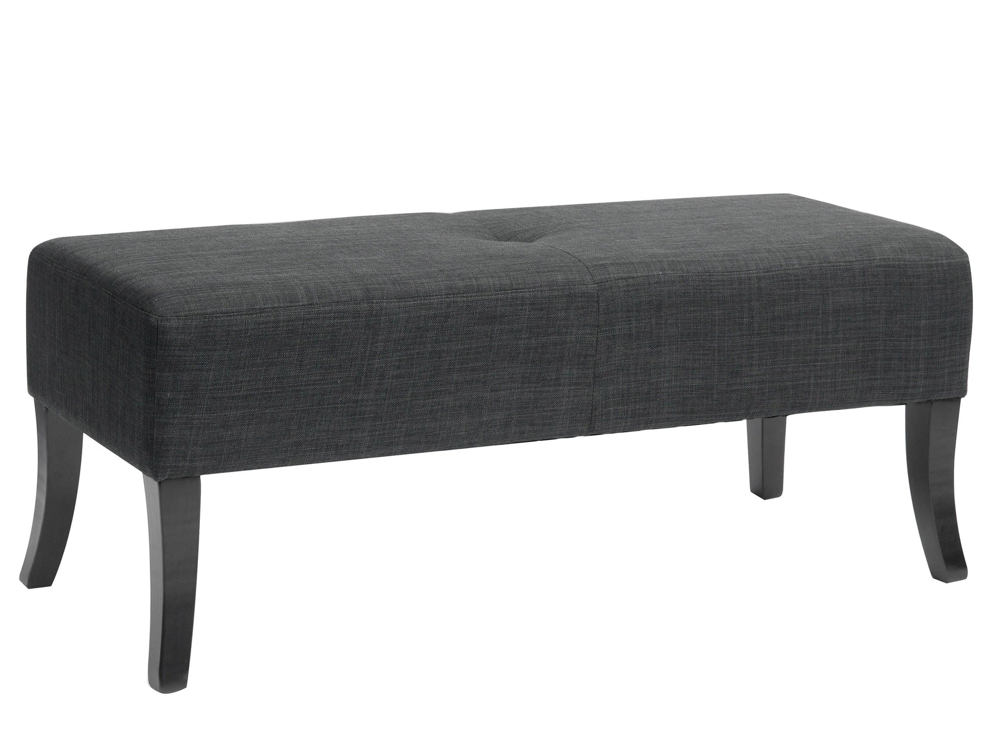 Modern upholstered bench with beige fabric, sleek wooden legs, and elegant tufted cushioning; perfect for living rooms, bedrooms, or entryways.
