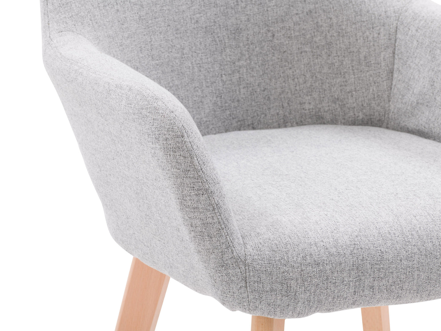 Set of two grey dining chairs with sleek metal legs, upholstered in soft grey fabric, featuring a modern design with cushioned seats and backrests for comfort, perfect for contemporary dining rooms.