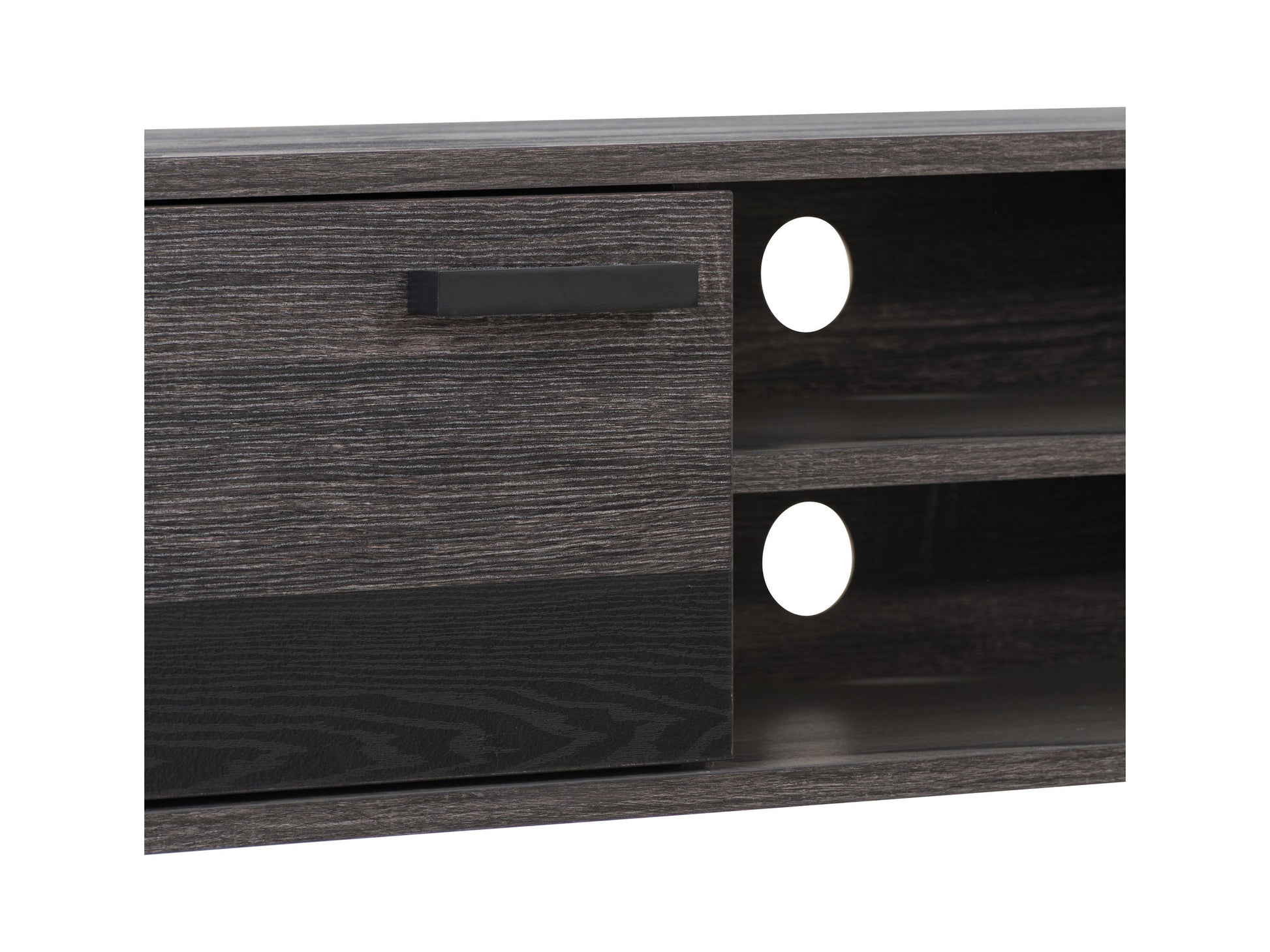 Mid-century modern TV stand for TVs up to 85 inches, featuring a sleek walnut finish, tapered legs, and two sliding doors with a smooth wood grain texture. Perfect for stylish, contemporary living rooms.