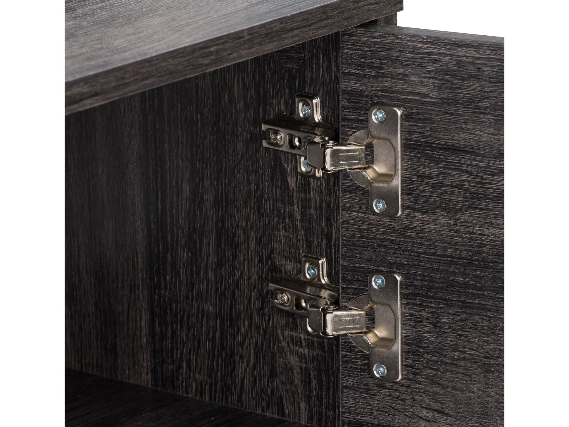 Mid Century Modern TV stand for TVs up to 85 inches, featuring a sleek walnut finish, open shelving, and two sliding doors with a textured front for stylish storage.