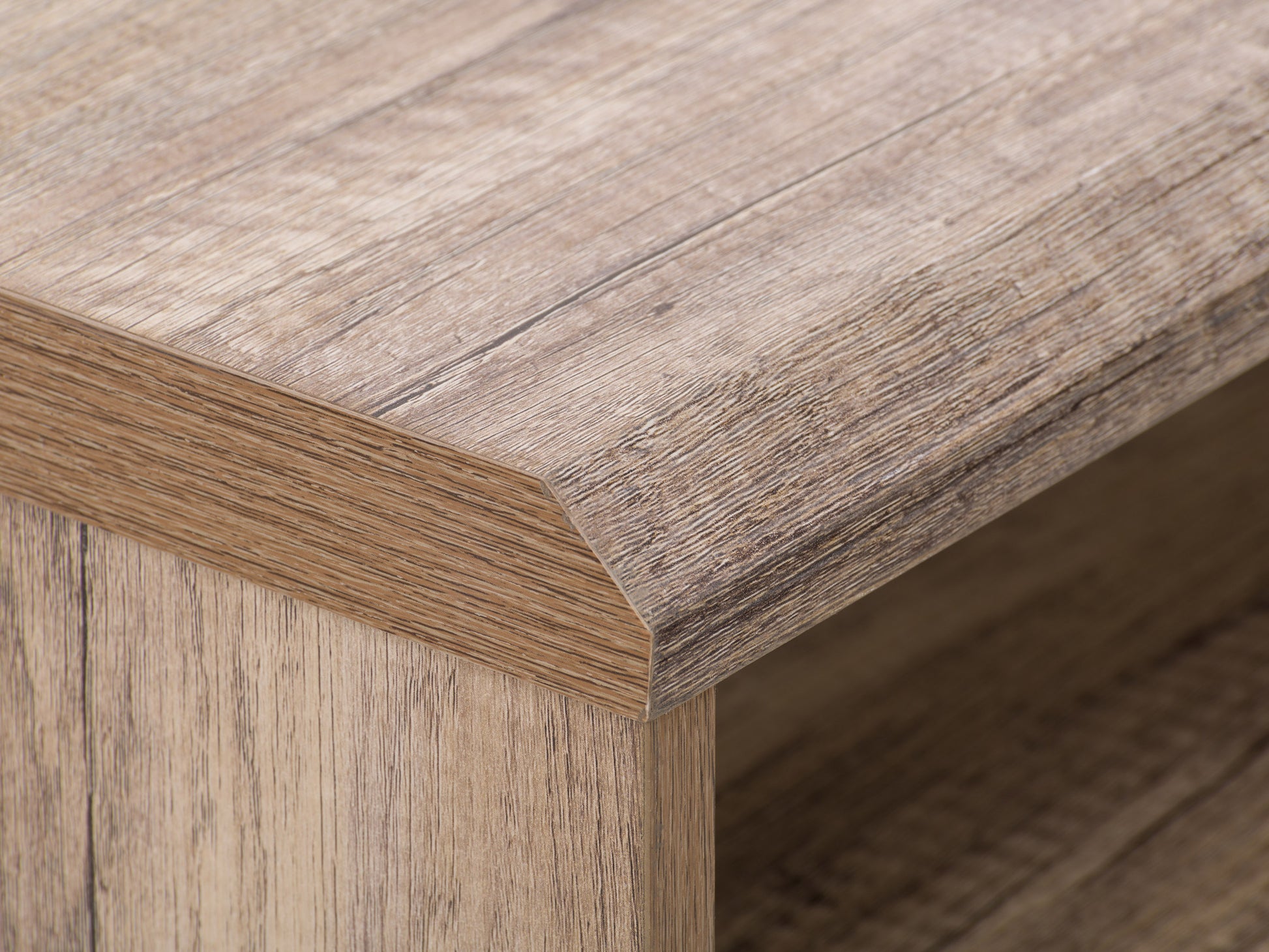 Modern wood computer desk with natural oak finish, sleek black metal legs, spacious surface, built-in cable management, and minimalist design suitable for home office or study.
