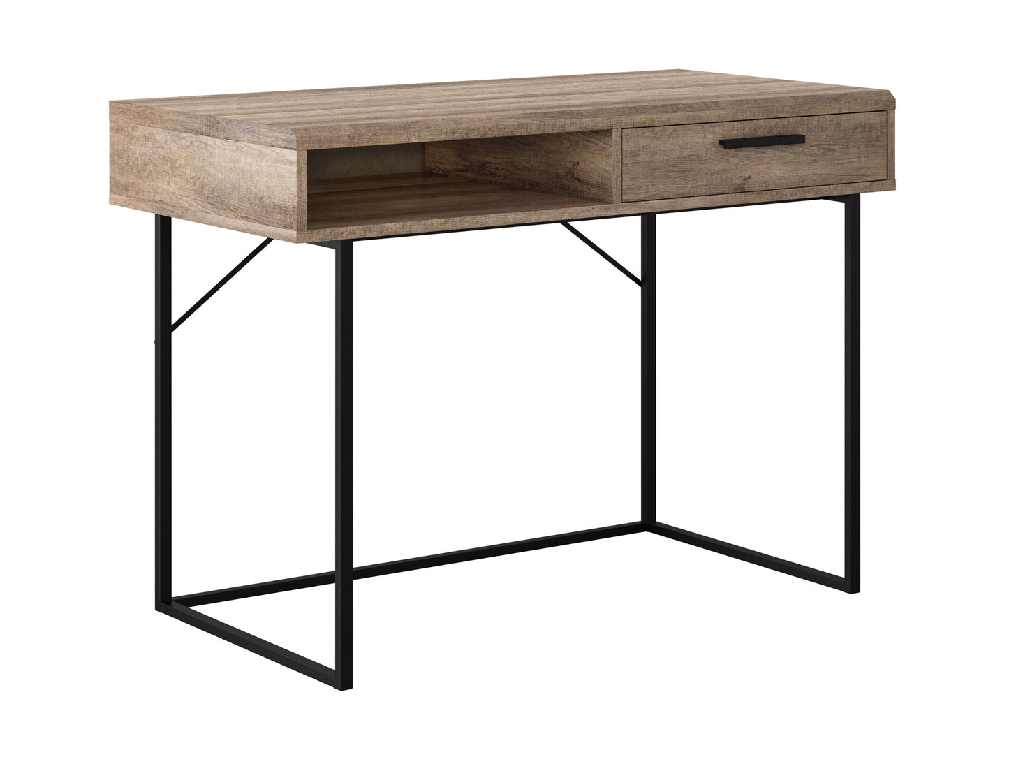 Modern wood computer desk with metal frame, featuring a sleek black finish and a spacious rectangular tabletop. Ideal for home office use, this sturdy and stylish desk offers ample workspace and a minimalist design.