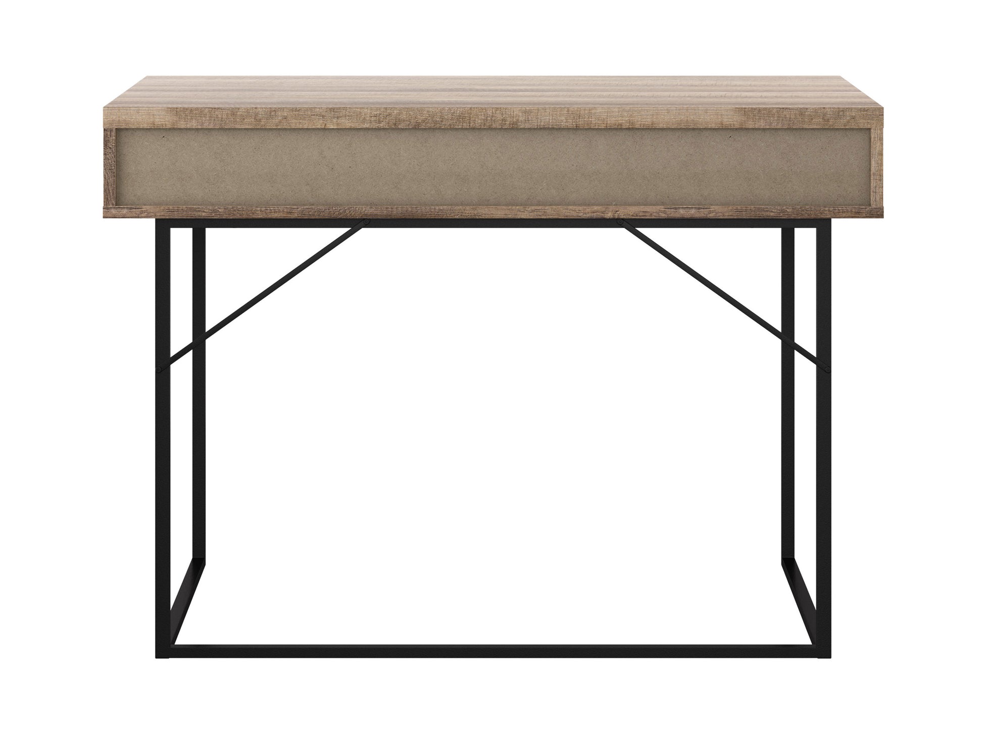 Light wood computer desk with sleek metal legs, spacious surface, and minimalist design. Ideal for home office or study, offering ample workspace and modern aesthetic.