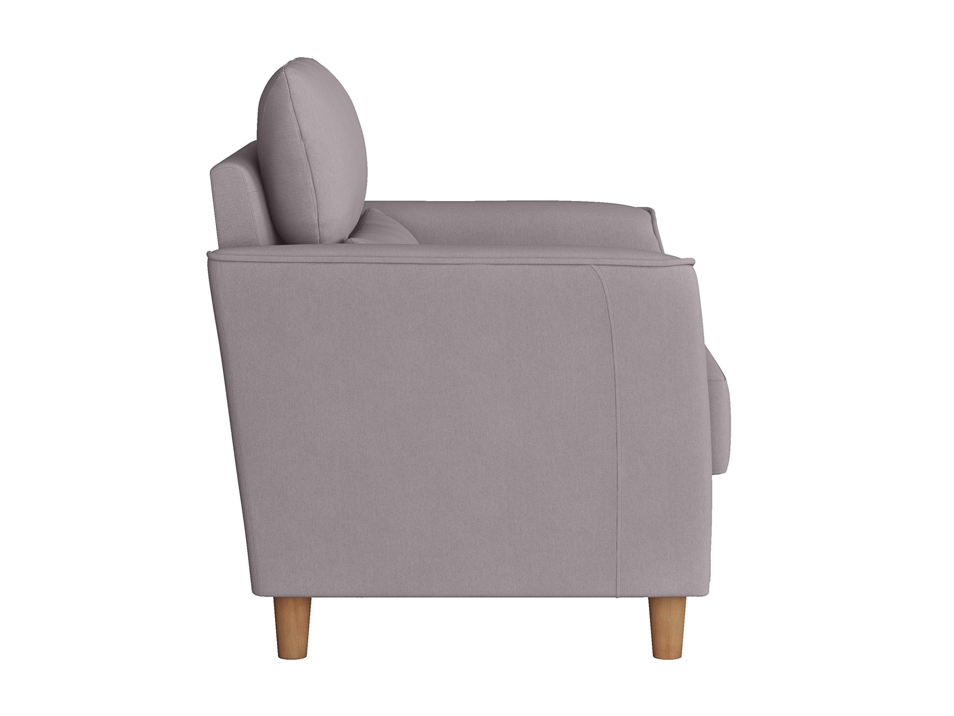 Gray modern armchair with plush cushions, wide armrests, and sleek wooden legs. The chair features a soft, textured fabric upholstery, perfect for contemporary living rooms or cozy reading nooks.