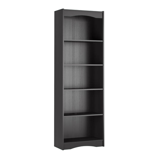 Tall black 72-inch bookshelf with five spacious shelves, sleek modern design, and sturdy construction. Ideal for organizing books, decor, and storage in living rooms, offices, or study spaces.
