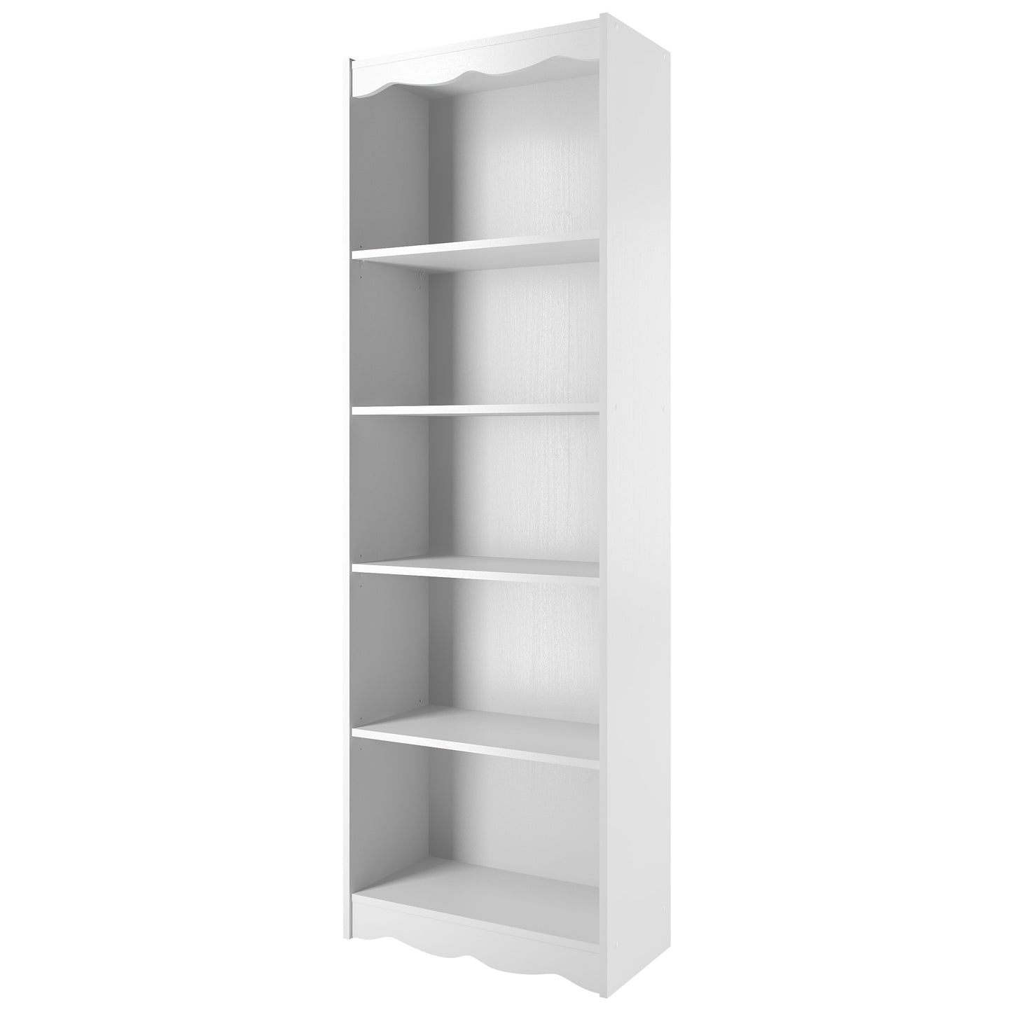 Tall white 72-inch bookshelf with five spacious shelves, featuring a sleek, modern design perfect for organizing books, decor, and storage items in a living room, office, or bedroom.