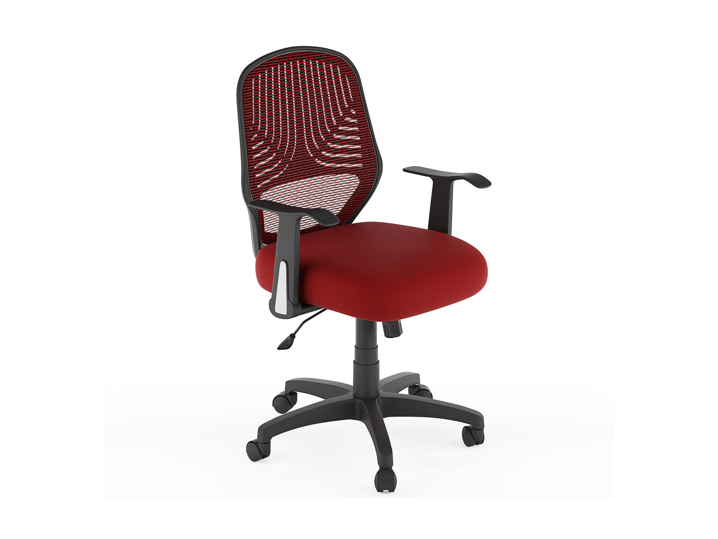 Ergonomic black mesh office chair with adjustable armrests, lumbar support, and a breathable backrest on a sturdy metal base with caster wheels for easy mobility. Ideal for home or office use.