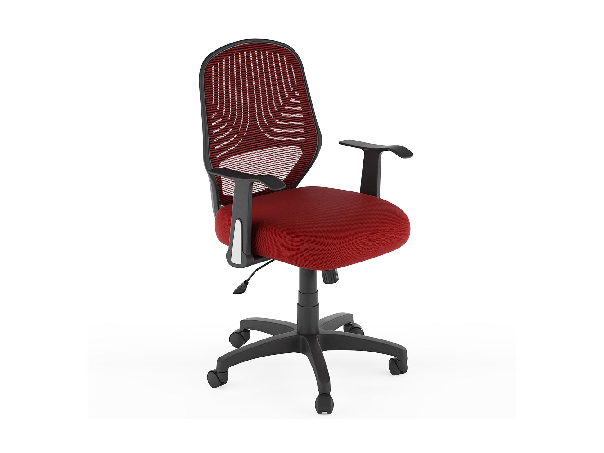 Ergonomic black mesh office chair with adjustable armrests, lumbar support, and a breathable backrest on a sturdy metal base with caster wheels for easy mobility. Ideal for home or office use.