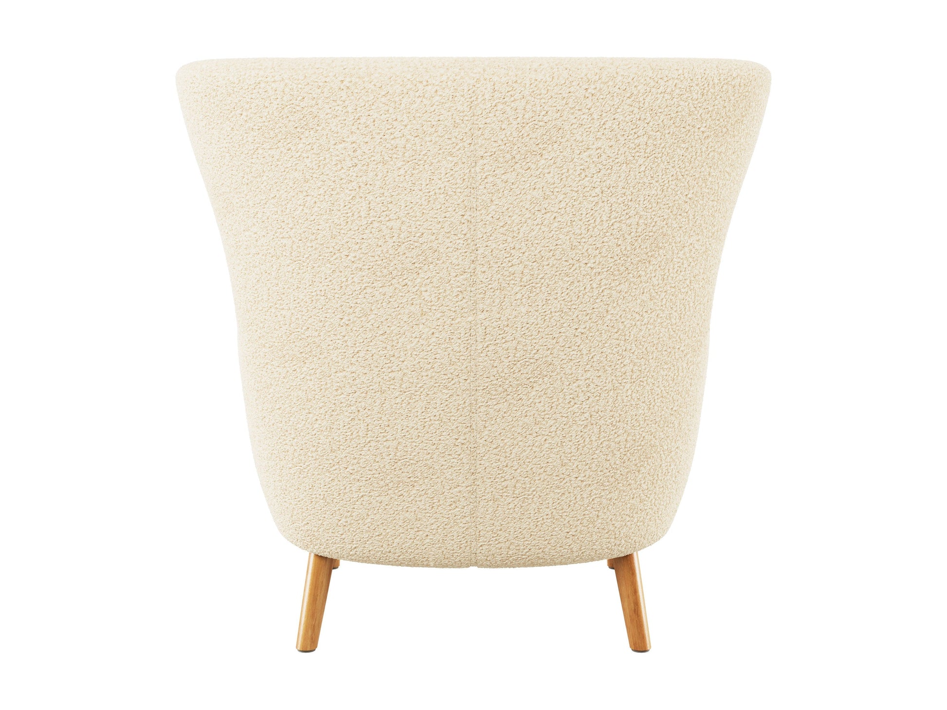 Cream Boucle Wing Accent Chair with wooden legs, featuring a textured fabric, high backrest, and curved armrests. Ideal for modern living rooms or reading nooks, offering comfort and stylish design.