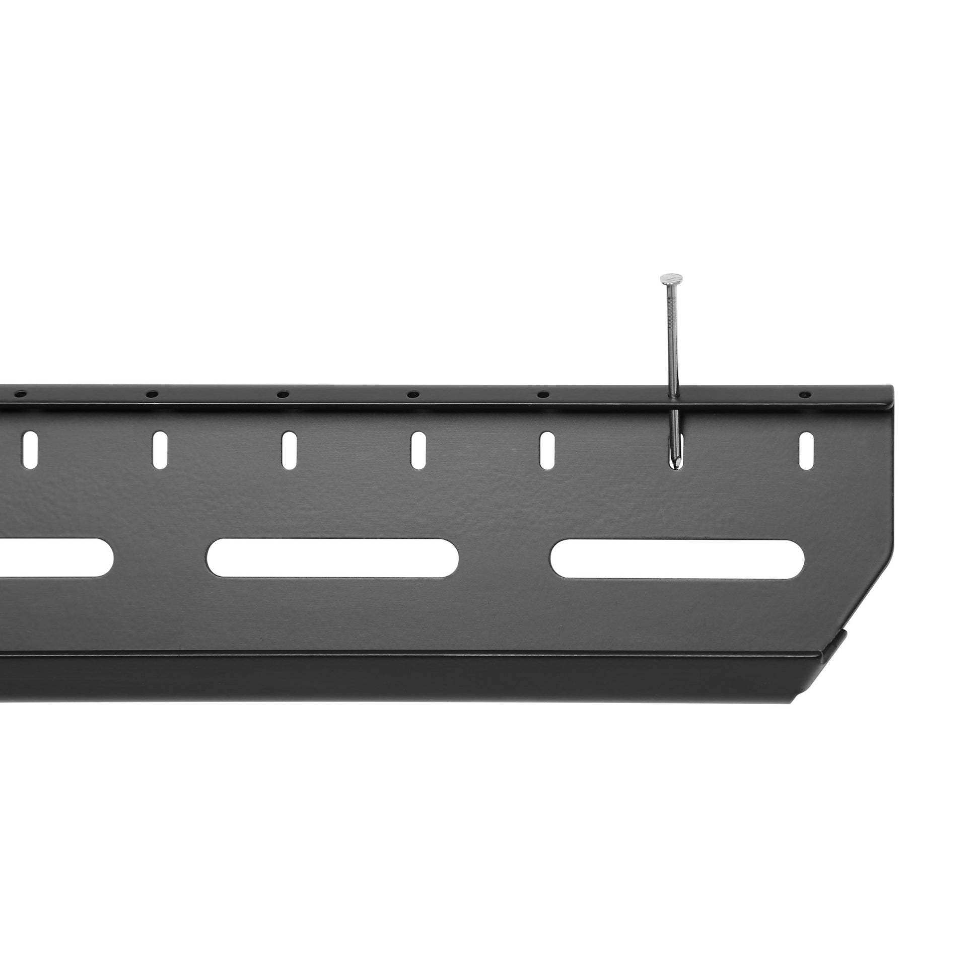 Sleek black drywall TV mount with adjustable arms, sturdy steel construction, and a slim profile designed for 37" to 80" TVs, ensuring secure and space-saving installation on various wall types.
