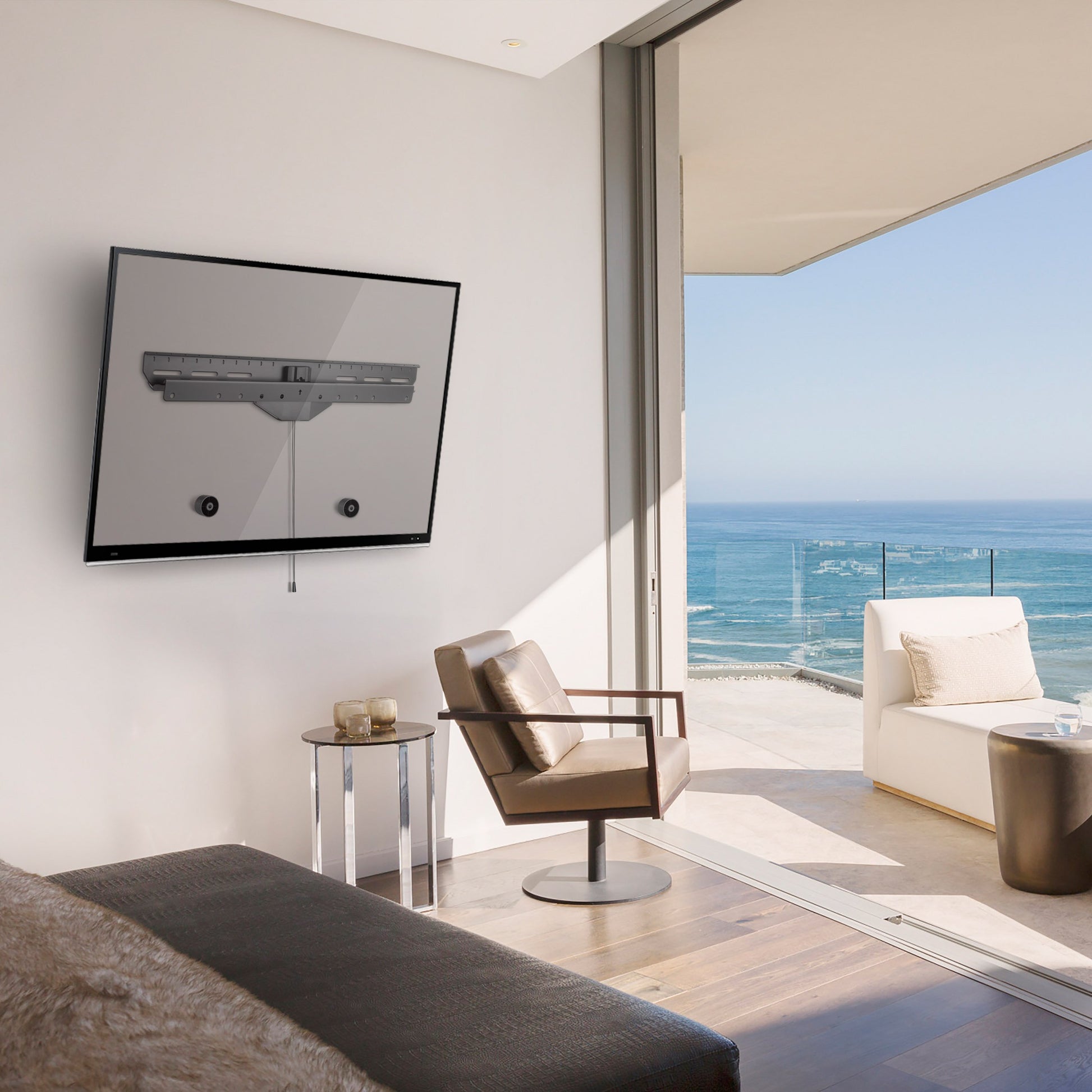 Heavy-duty black drywall TV mount for 37-80 inch TVs, featuring adjustable tilt and swivel, sturdy metal construction, and easy installation design, ideal for living rooms and entertainment centers.