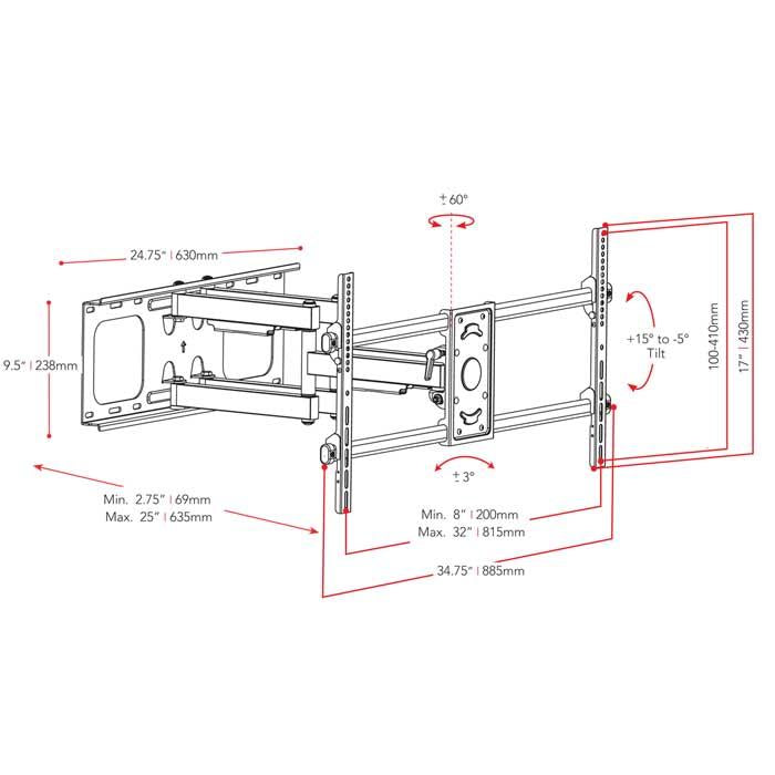 Full Motion TV Wall Mount for 40" - 90" TVs