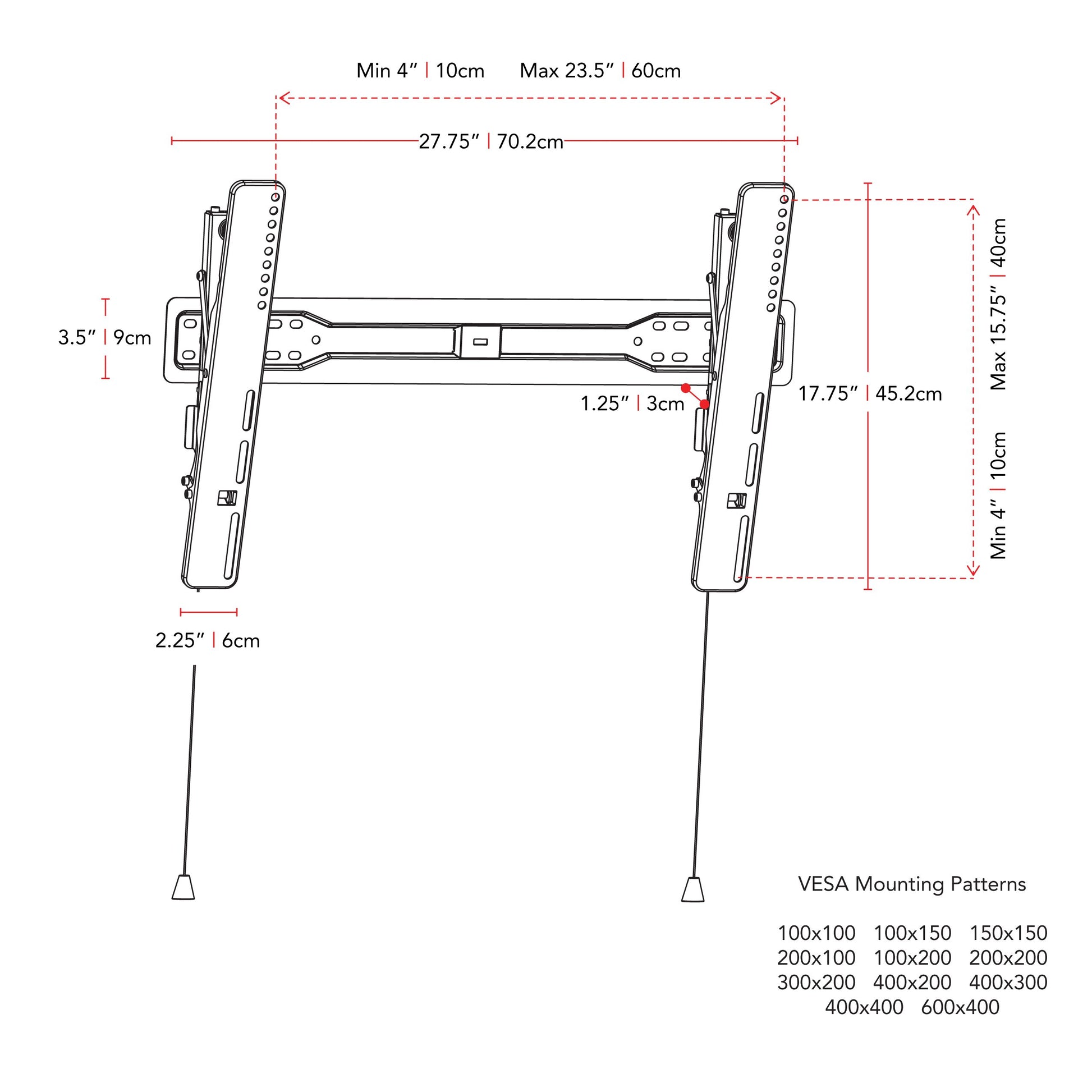 Tilting TV wall mount for 37" - 70" TVs, black steel construction with adjustable tilt, secure mounting brackets, and cable management system for a sleek, organized home entertainment setup.