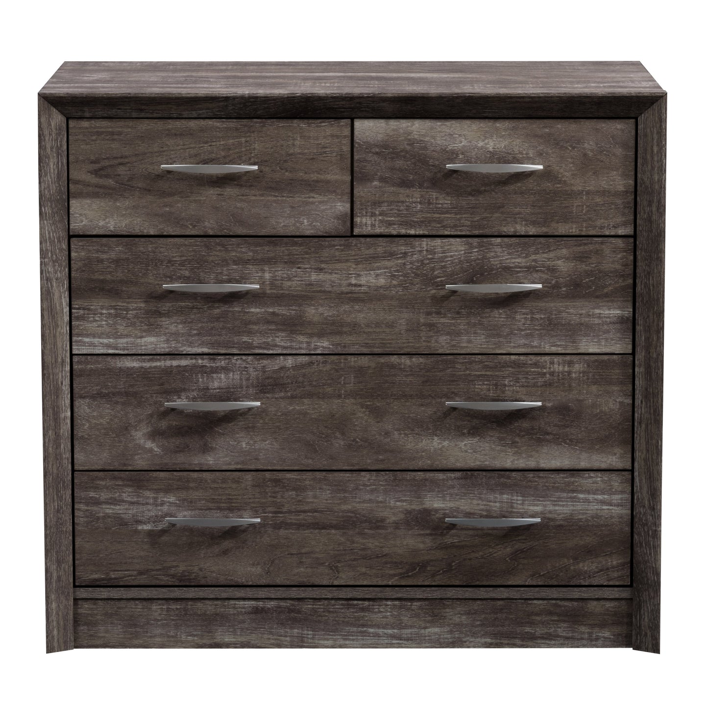 Mid-century modern dresser with six walnut drawers, sleek white frame, and tapered wooden legs, offering stylish storage for bedrooms and living spaces.