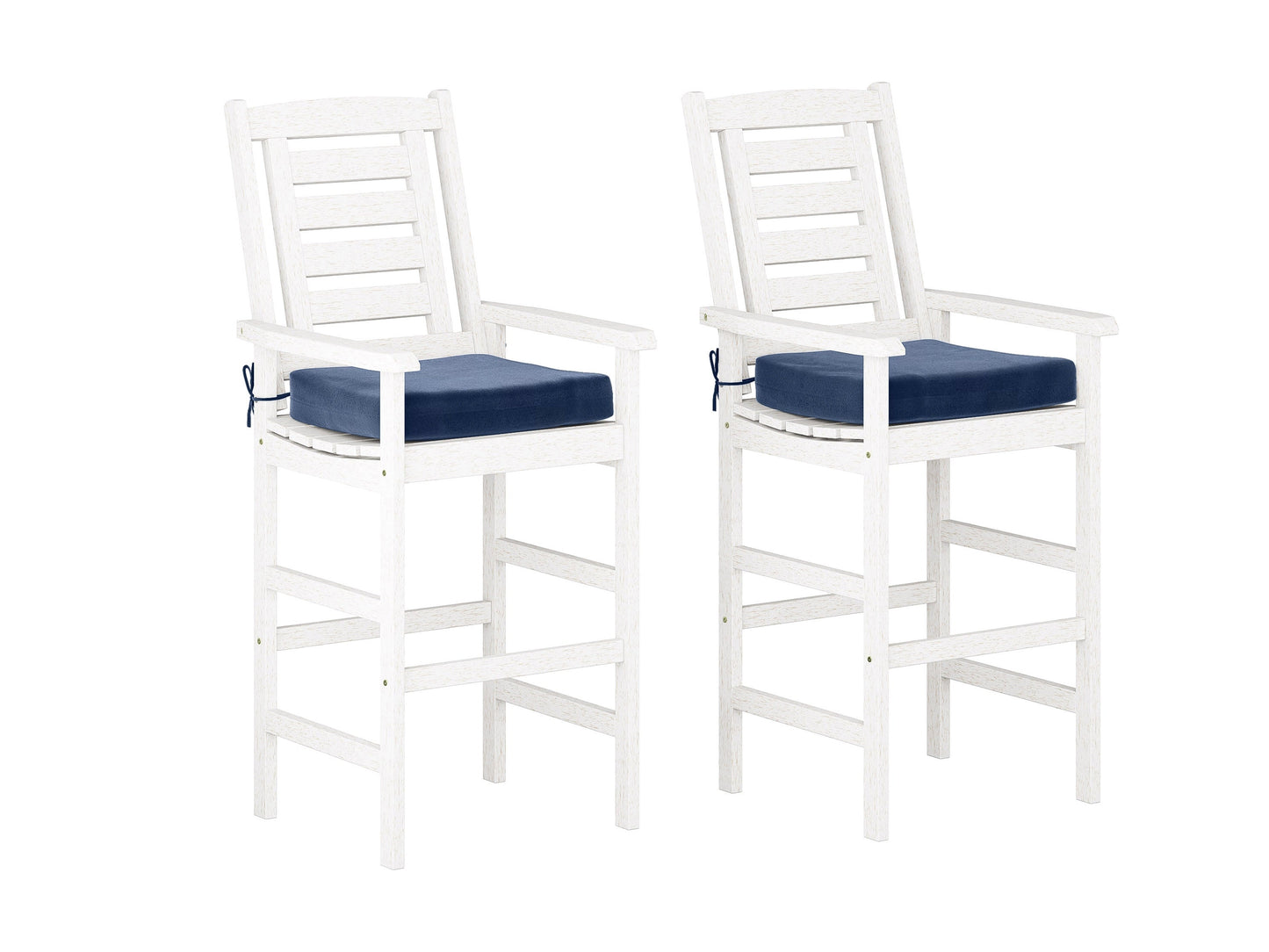 Set of 2 wooden patio bar stools with natural wood finish, sturdy metal legs, and ergonomic curved seats. Perfect for outdoor seating areas, blending rustic charm with modern design.