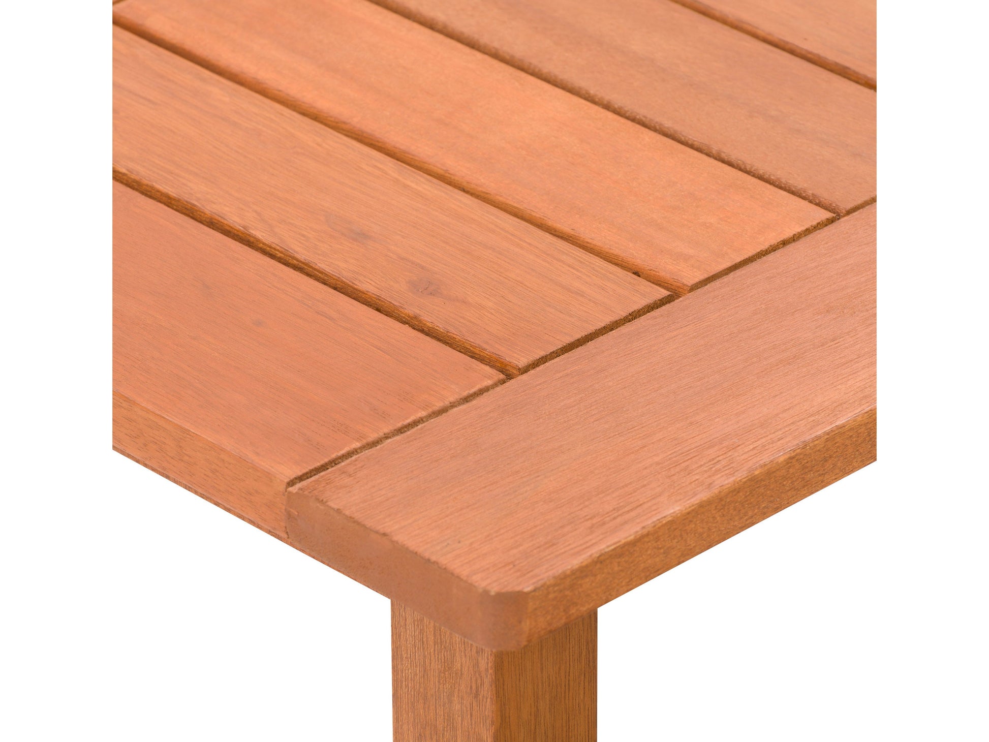 Brown hardwood outdoor coffee table with slatted top and sturdy legs, ideal for patio or garden use. Durable wood construction with natural grain texture, perfect for outdoor gatherings and relaxation.