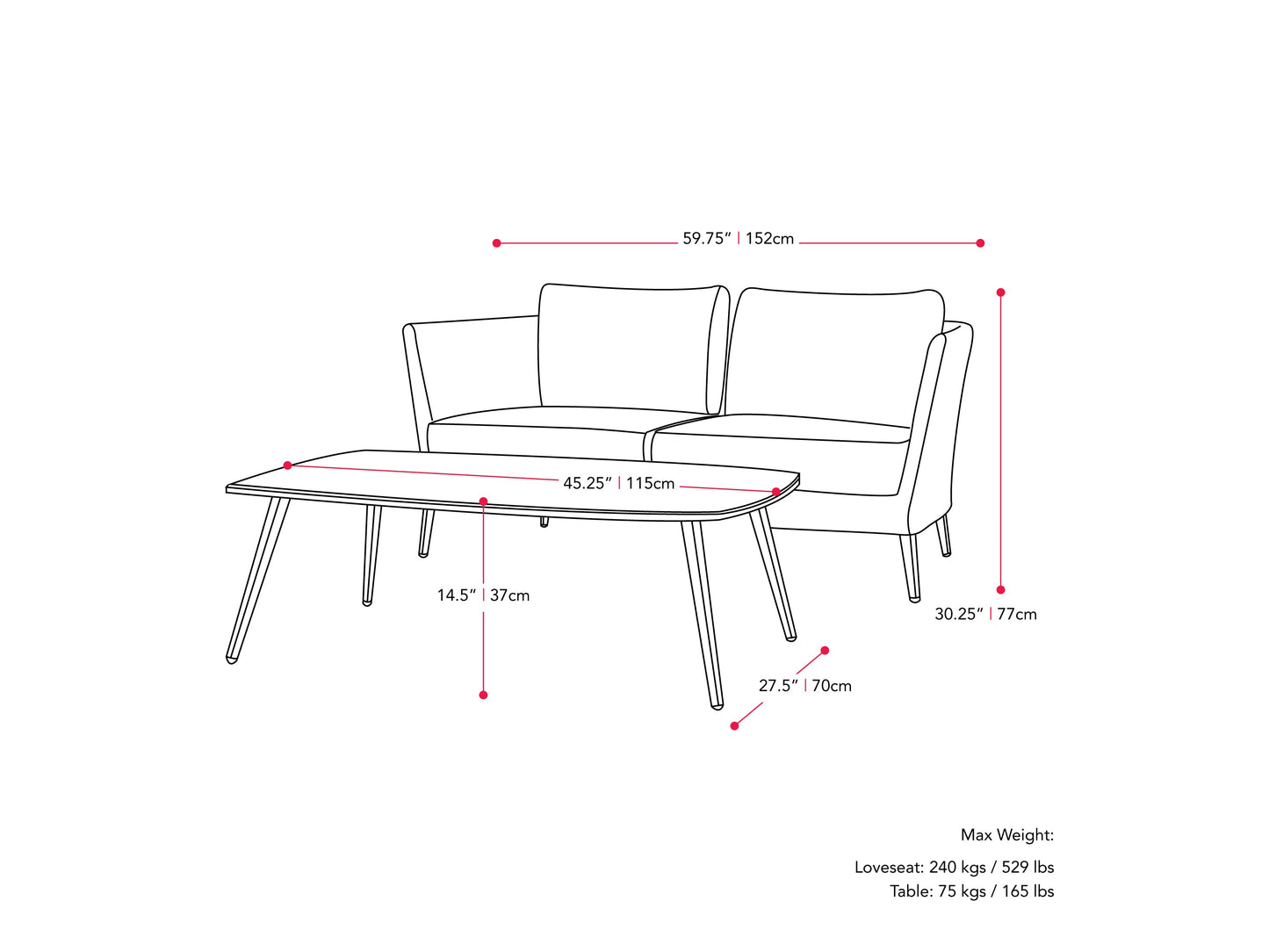 Metal Patio Conversation Set, 4pc