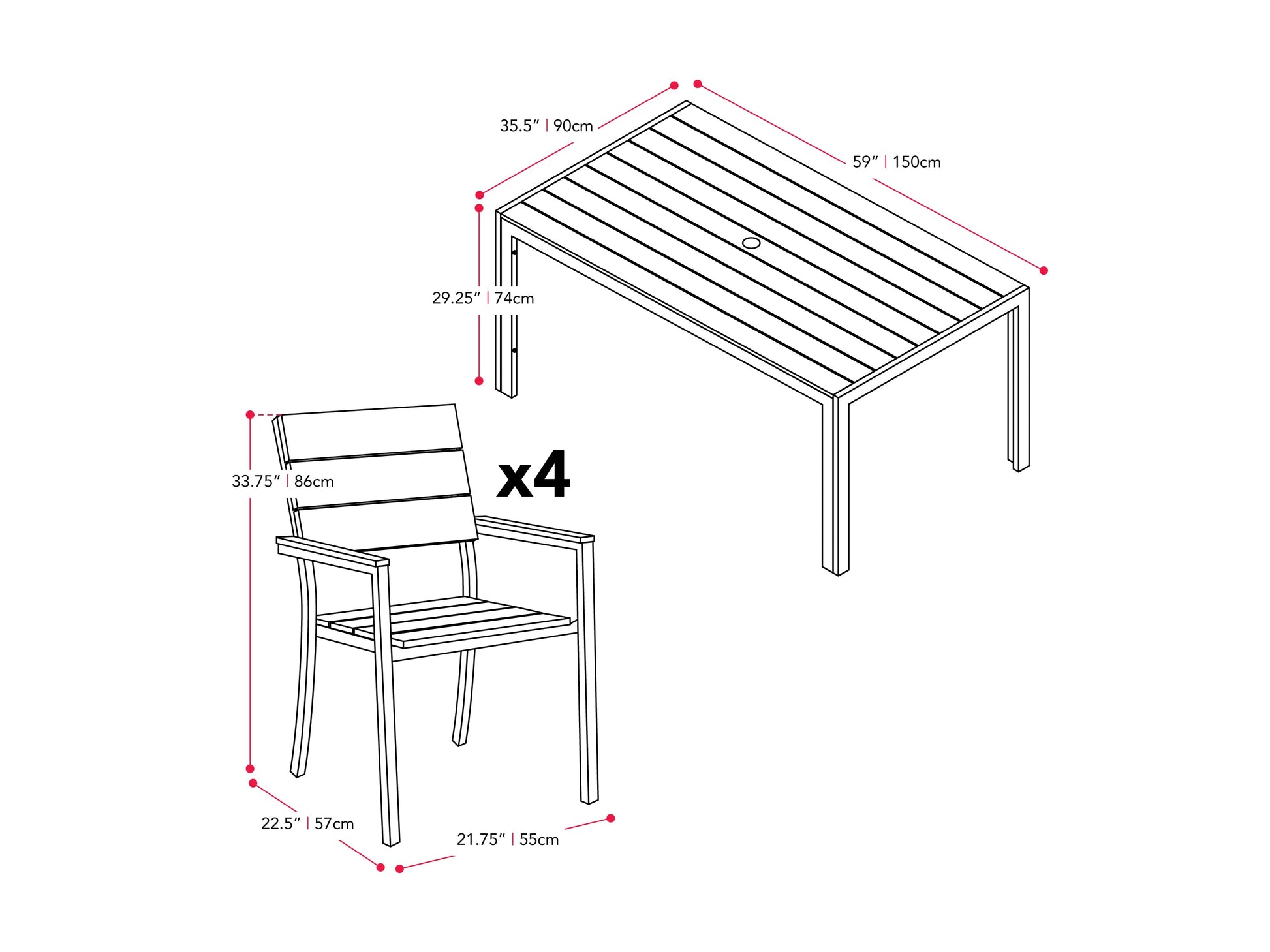Modern 5-piece outdoor patio dining set with a rectangular wooden table and four cushioned chairs, featuring weather-resistant materials in a sleek, contemporary design perfect for garden or backyard dining.