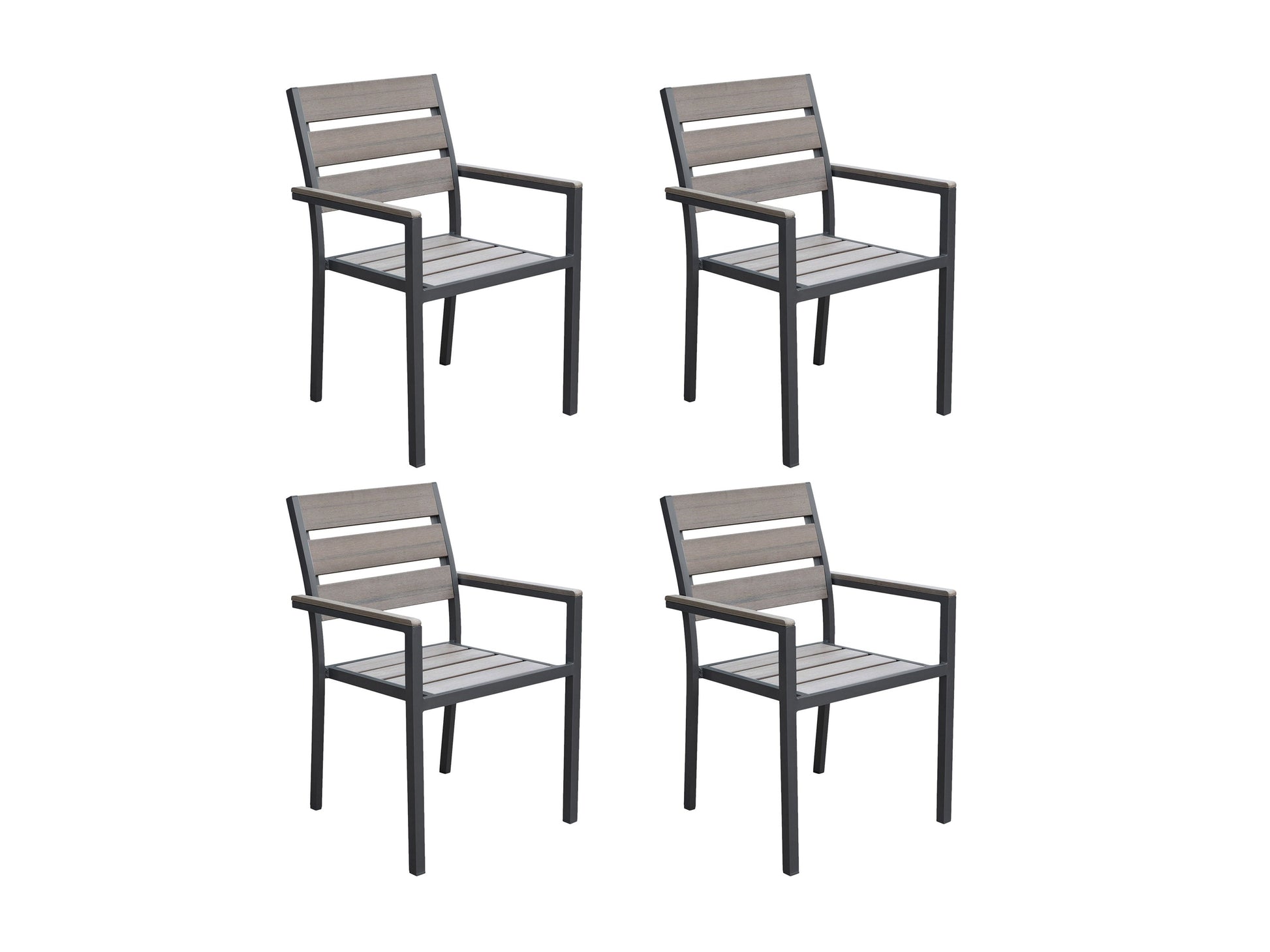 Outdoor patio dining set with four cushioned chairs and a rectangular wicker table, featuring a glass top and brown rattan frame, perfect for garden or backyard use.