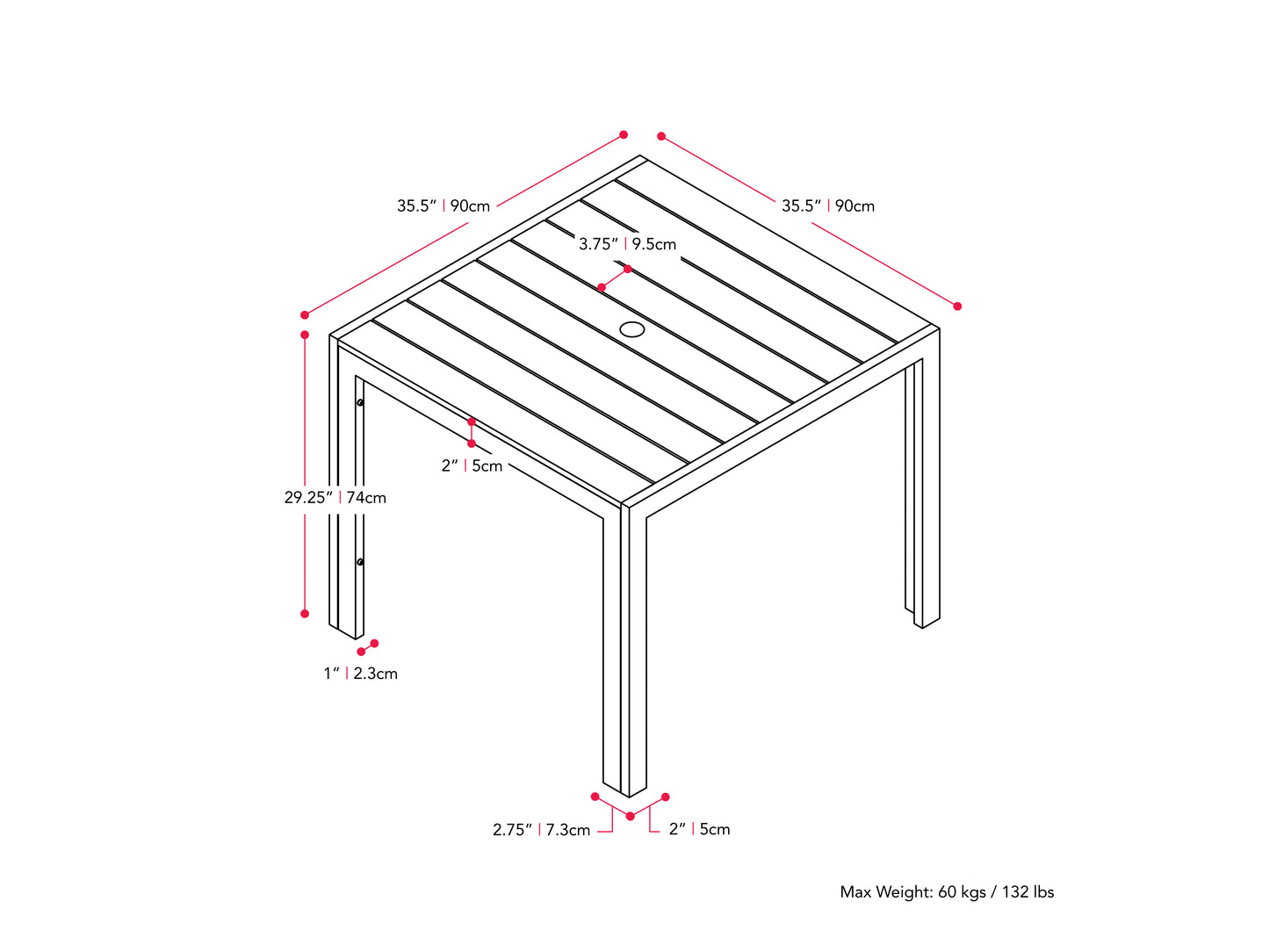 charcoal grey Square Outdoor Dining Table Gallant Collection measurements diagram by CorLiving#color_charcoal-grey