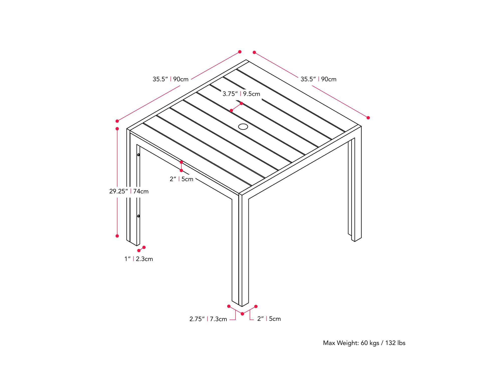 charcoal grey Square Outdoor Dining Table Gallant Collection measurements diagram by CorLiving#color_charcoal-grey