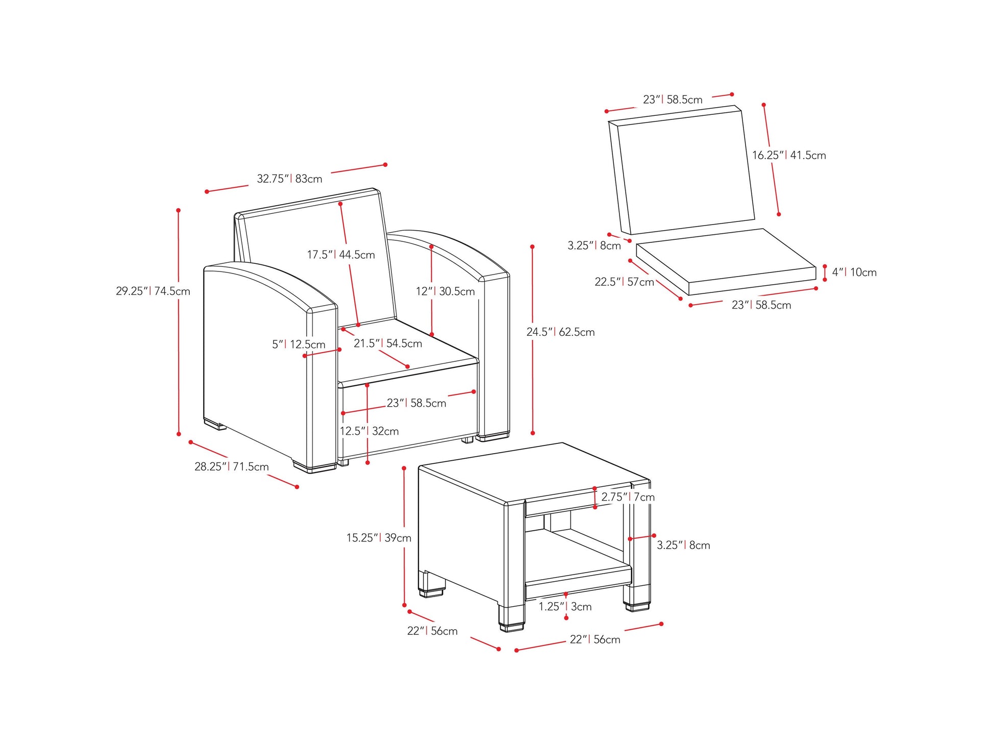 Modern outdoor patio conversation set, 4-piece, featuring two beige cushioned chairs, matching ottoman, and a glass-top table, all with sleek black metal frames, perfect for garden or backyard relaxation.