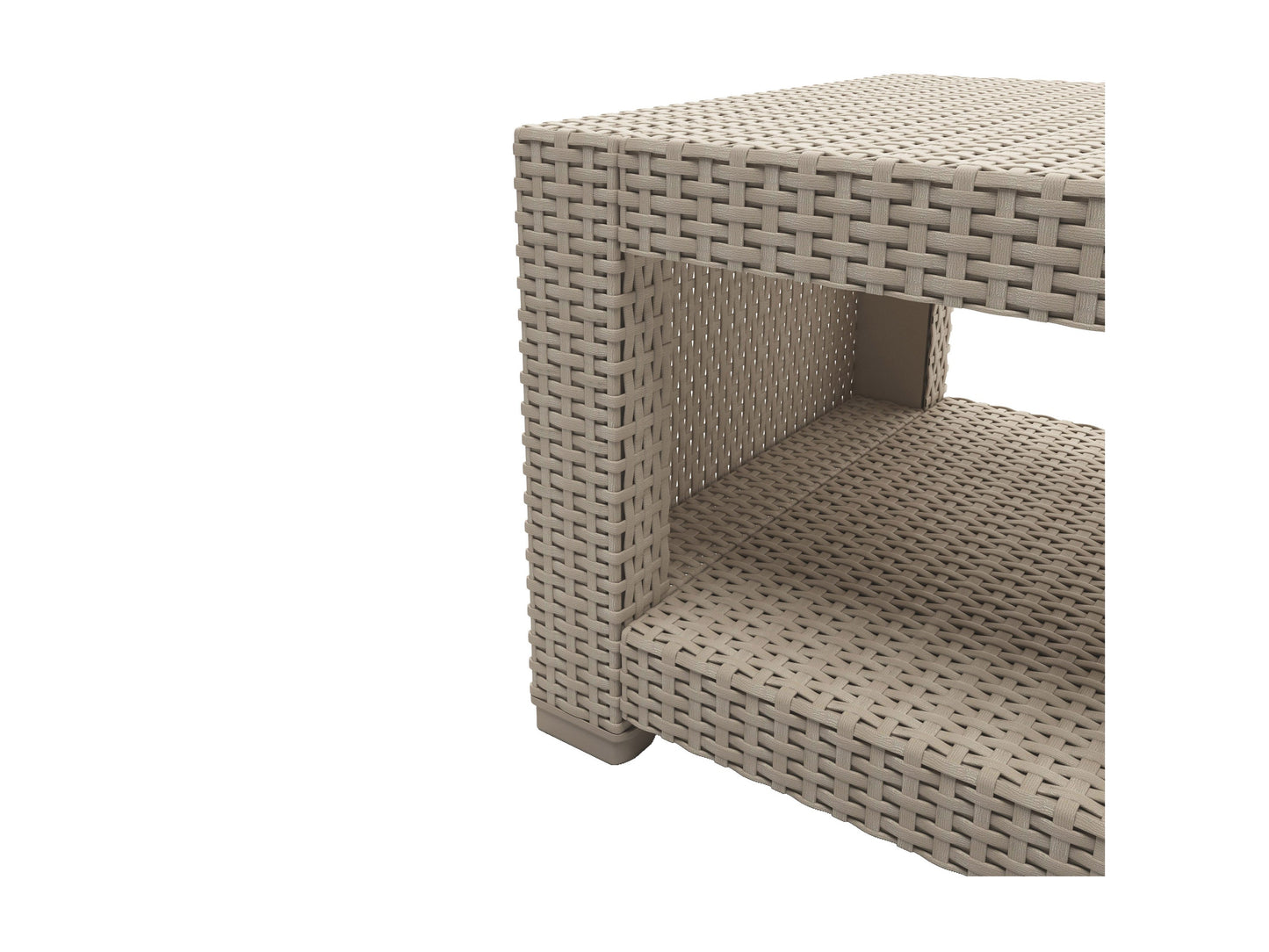 4-piece patio conversation set with gray wicker chairs and ottomans, featuring plush beige cushions and a glass-top coffee table, ideal for outdoor relaxation and entertaining.