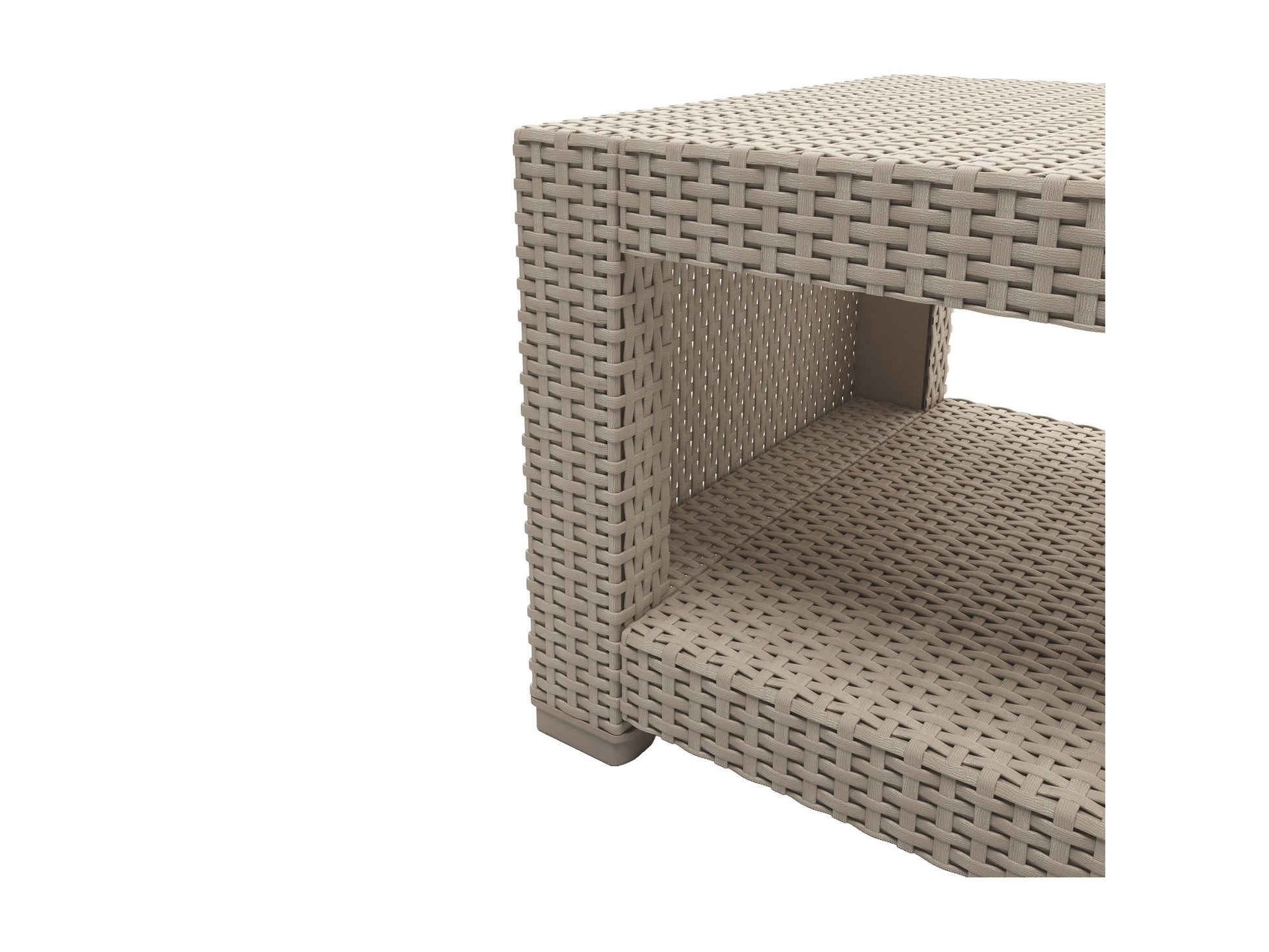 Outdoor wicker loveseat with beige cushions, featuring a sturdy brown wicker frame, weather-resistant materials, and a comfortable, modern design ideal for patio conversation sets.