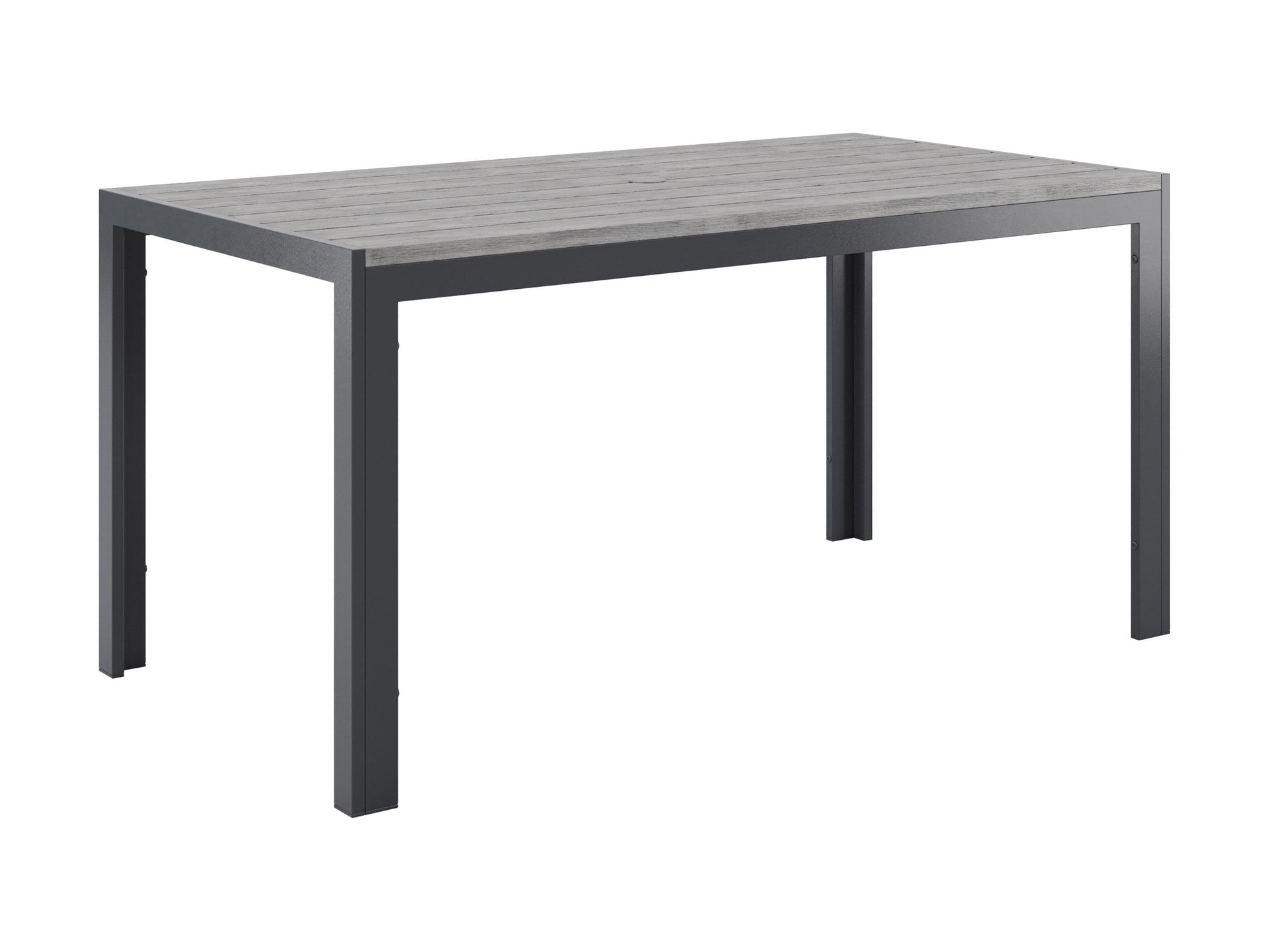 Modern outdoor dining set with a rectangular, glass-top table and four cushioned chairs in beige and brown wicker. Durable, weather-resistant materials perfect for patio or garden dining. Elegant and comfortable design.